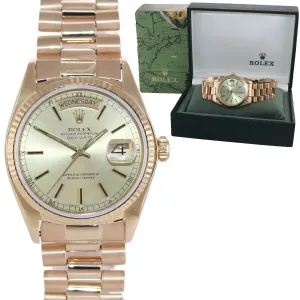 Rolex President Day Date 36mm 18038 Yellow Gold Champagne Stick Quickset Watch
