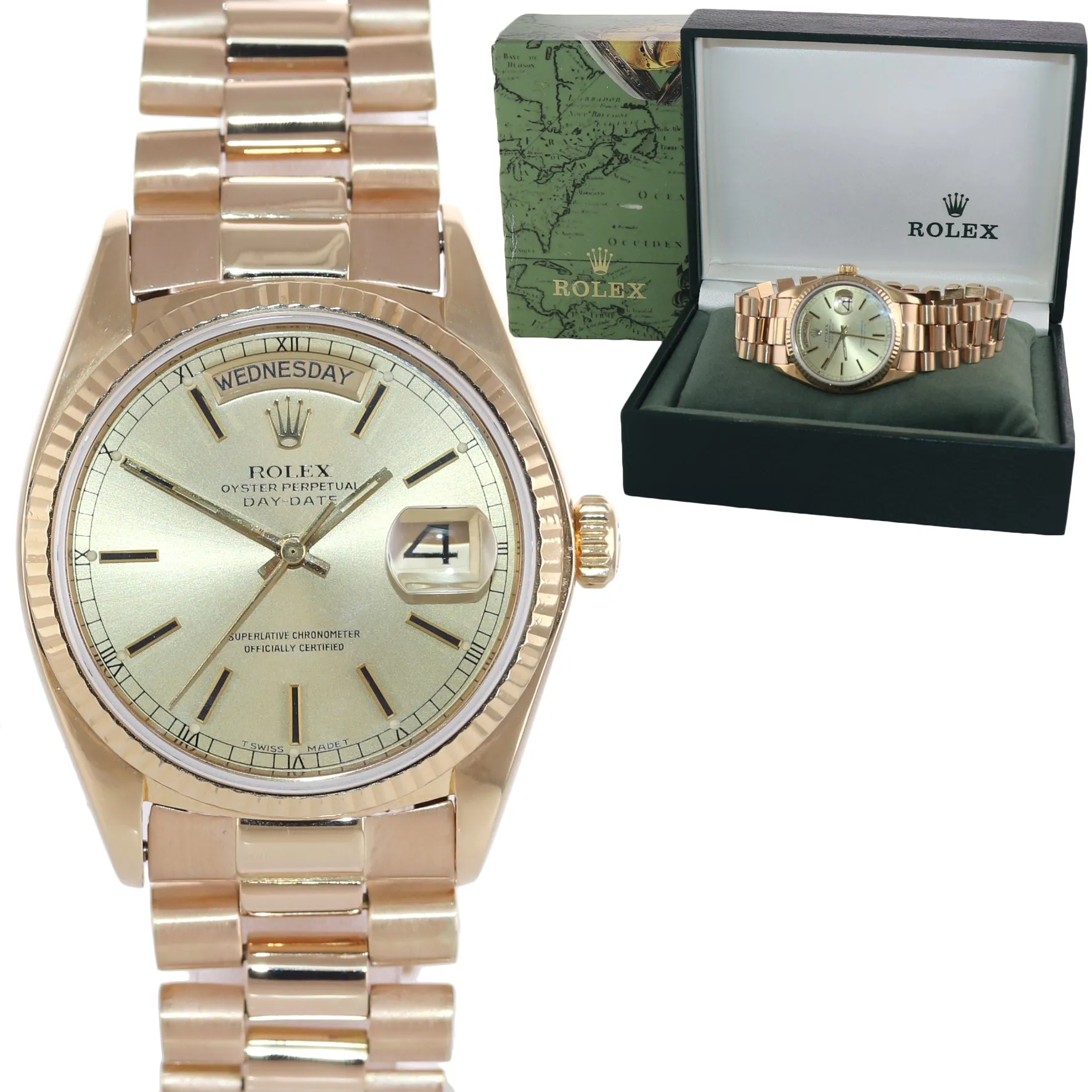 Rolex President Day Date 36mm 18038 Yellow Gold Champagne Stick Quickset Watch