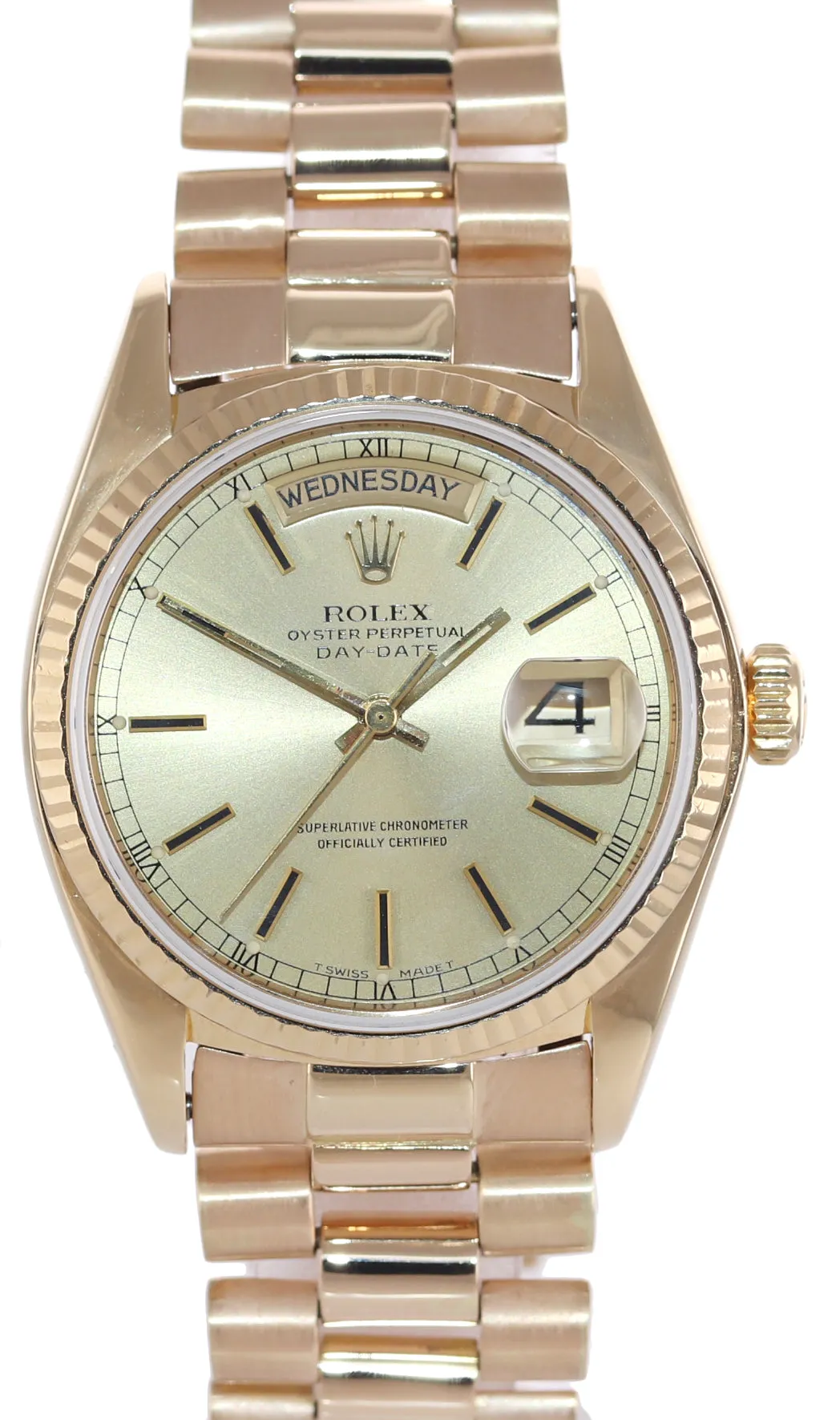 Rolex President Day Date 36mm 18038 Yellow Gold Champagne Stick Quickset Watch