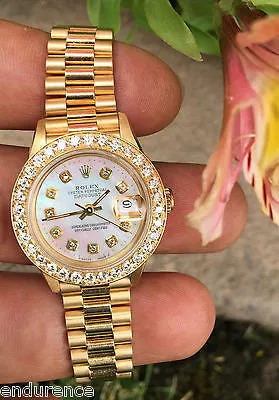ROLEX PRESIDENT LADIES 18K GOLD 69178 MOTHER OF PEARL PINK DIAMOND DIAL & BEZEL