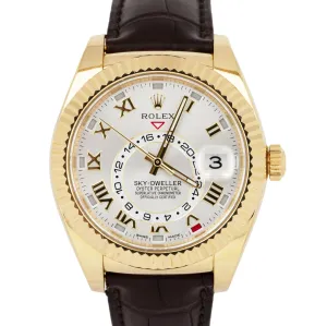 Rolex Sky-Dweller 42mm PAPERS 18K Yellow Gold Silver Roman 326138 Watch B P