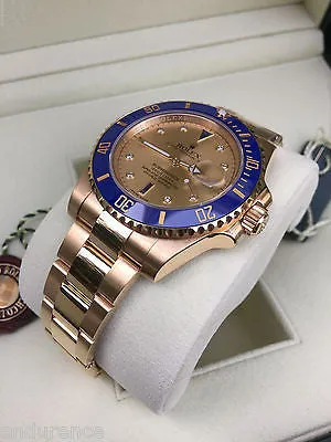 ROLEX SUBMARINER 18K GOLD BLUE BEZEL GOLD SERTI DIAL BLUE SAPPHIRES 116618