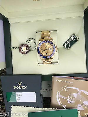 ROLEX SUBMARINER 18K GOLD BLUE BEZEL GOLD SERTI DIAL BLUE SAPPHIRES 116618