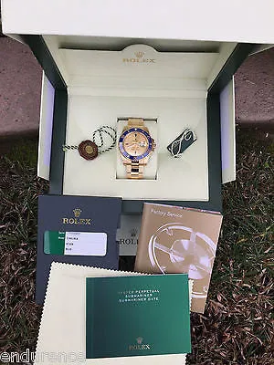 ROLEX SUBMARINER 18K GOLD BLUE BEZEL GOLD SERTI DIAL BLUE SAPPHIRES 116618