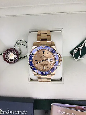 ROLEX SUBMARINER 18K GOLD BLUE BEZEL GOLD SERTI DIAL BLUE SAPPHIRES 116618