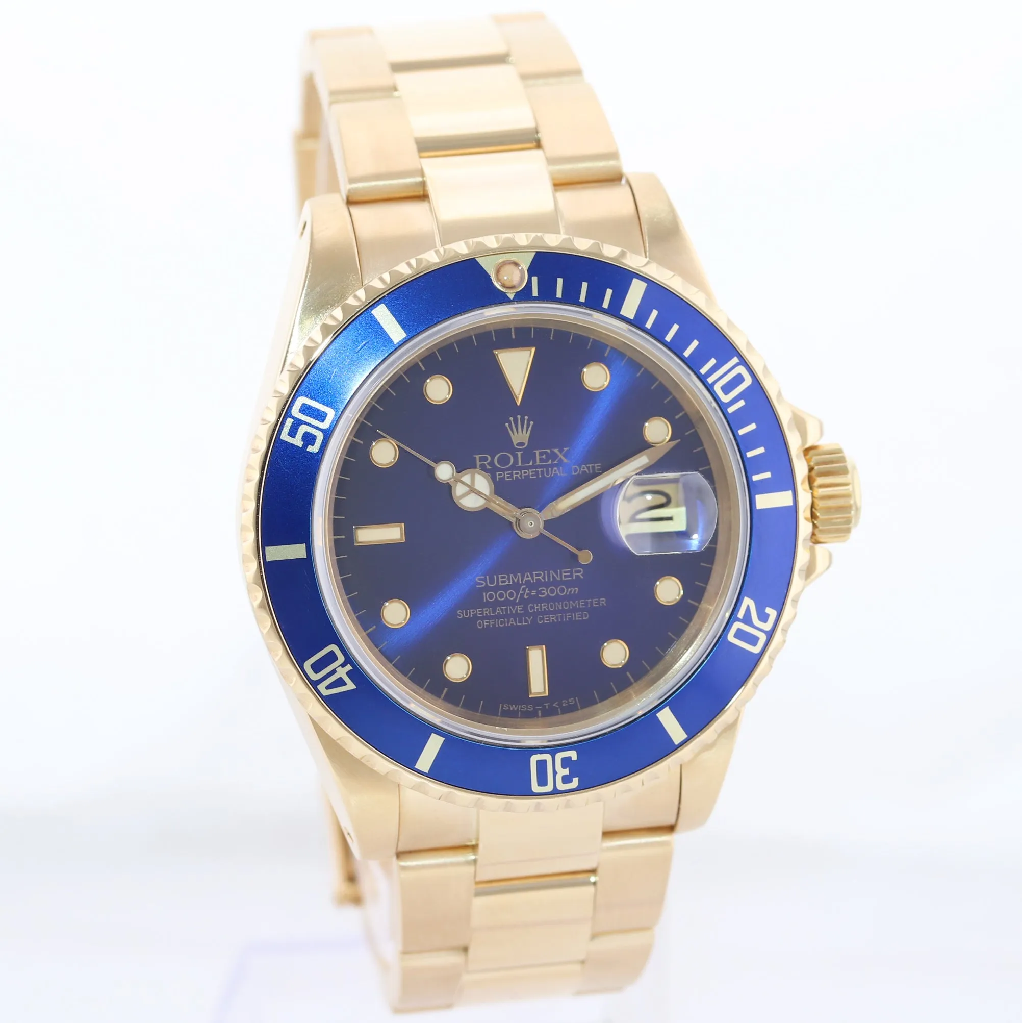 Rolex Submariner Blue Purple Sunburst Dial 16808 Oyster 18k Yellow Gold Watch Box