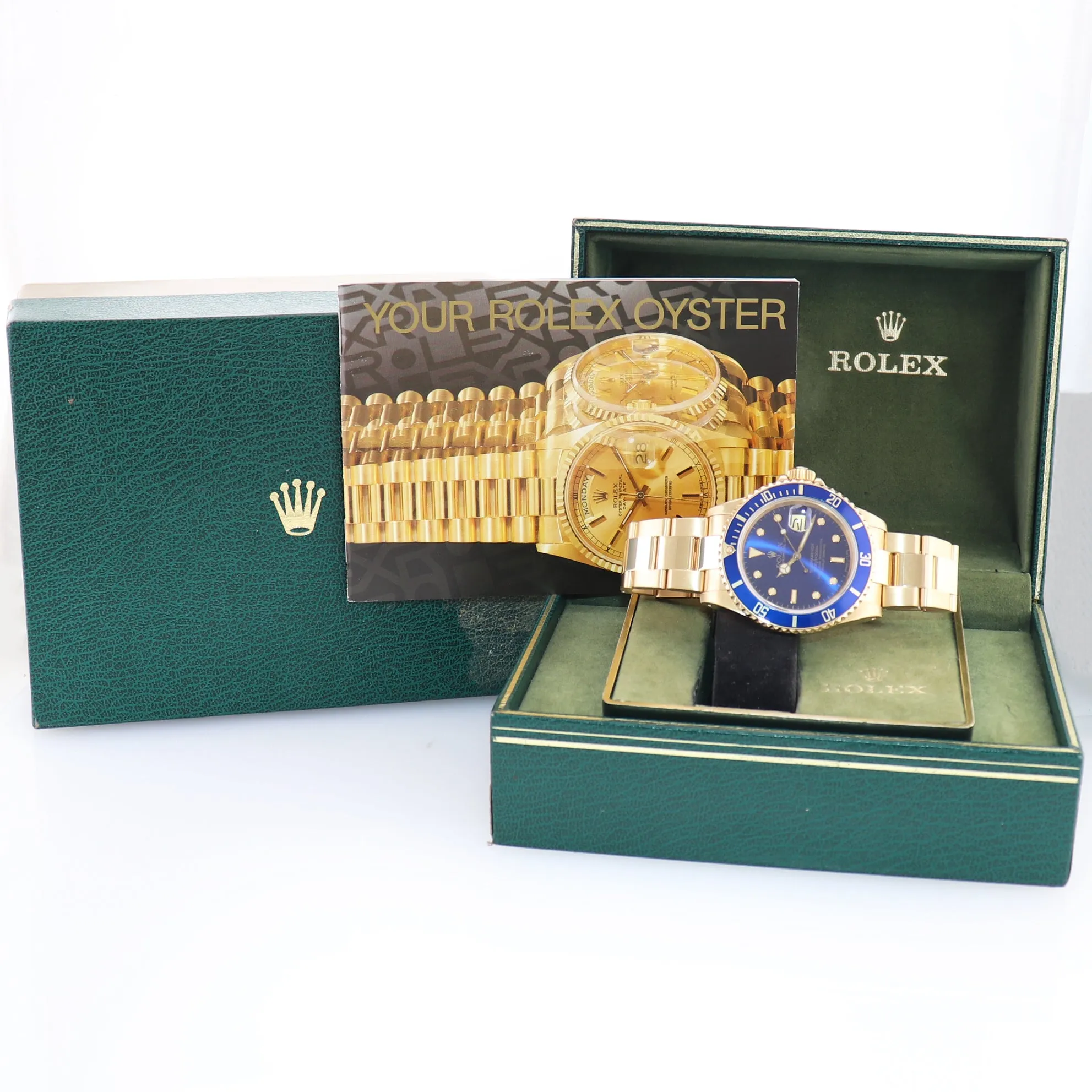 Rolex Submariner Blue Purple Sunburst Dial 16808 Oyster 18k Yellow Gold Watch Box