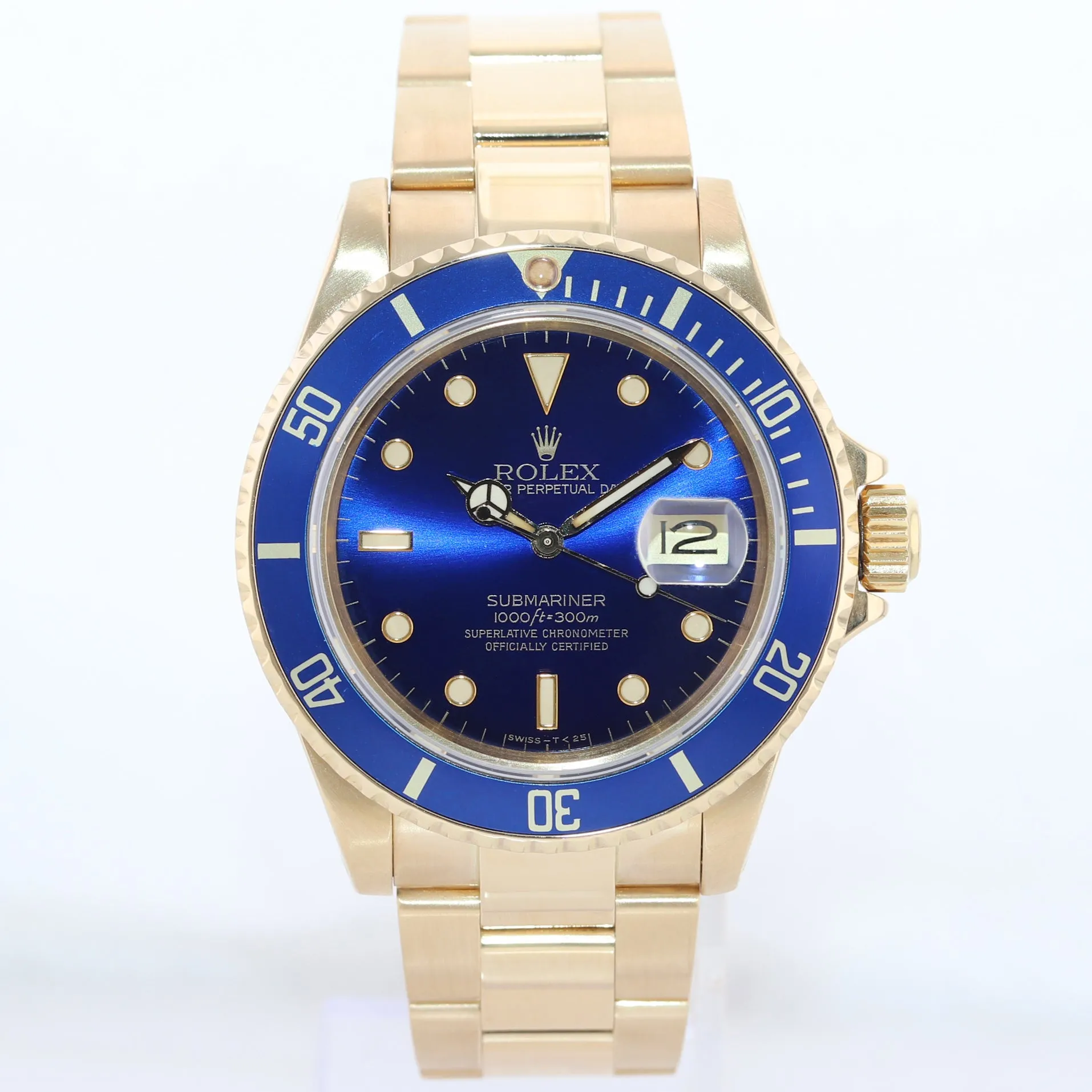 Rolex Submariner Blue Purple Sunburst Dial 16808 Oyster 18k Yellow Gold Watch Box