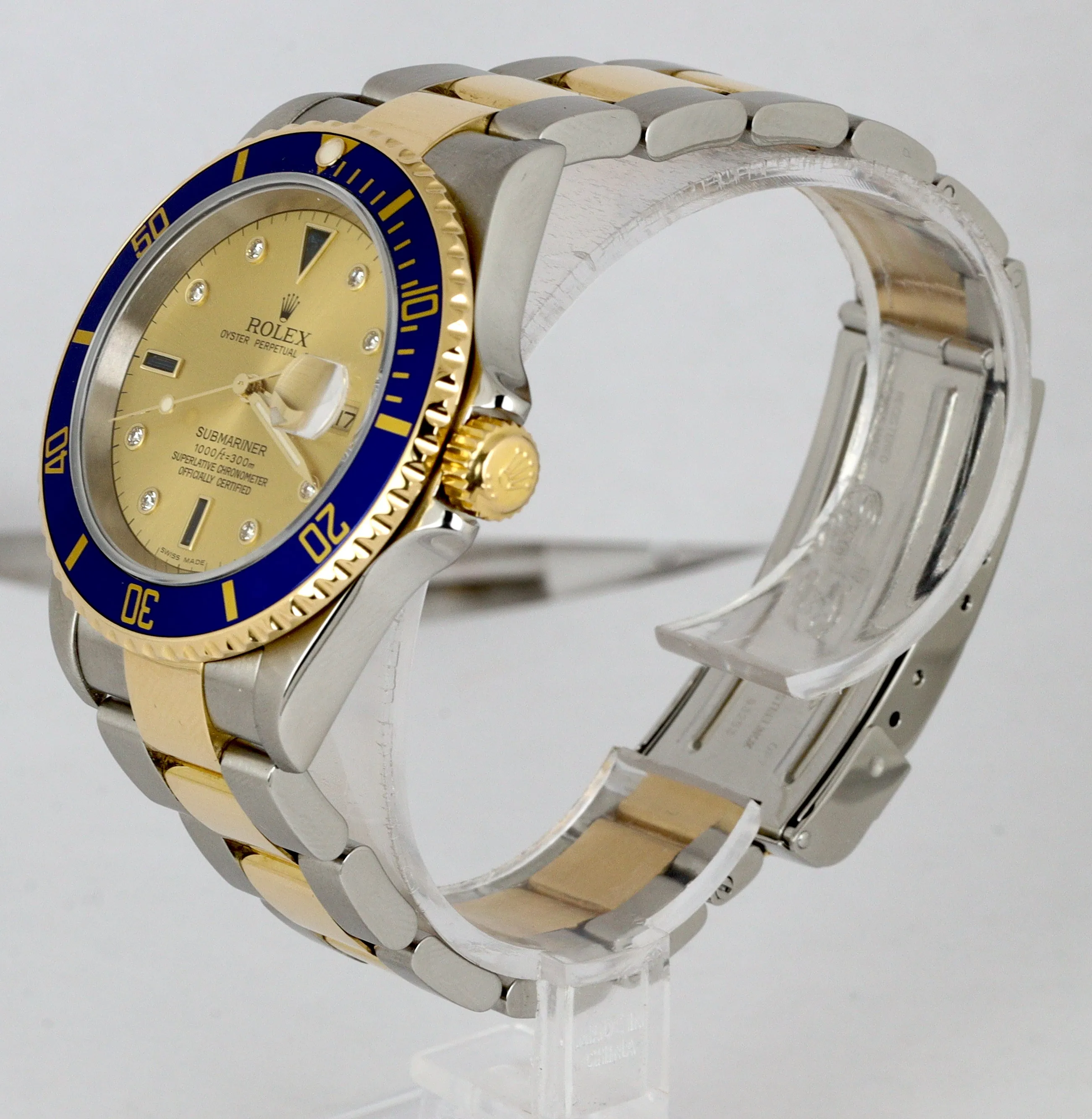 Rolex Submariner Champagne Serti Diamond Sapphire NO HOLES 16613 SEL Two-Tone