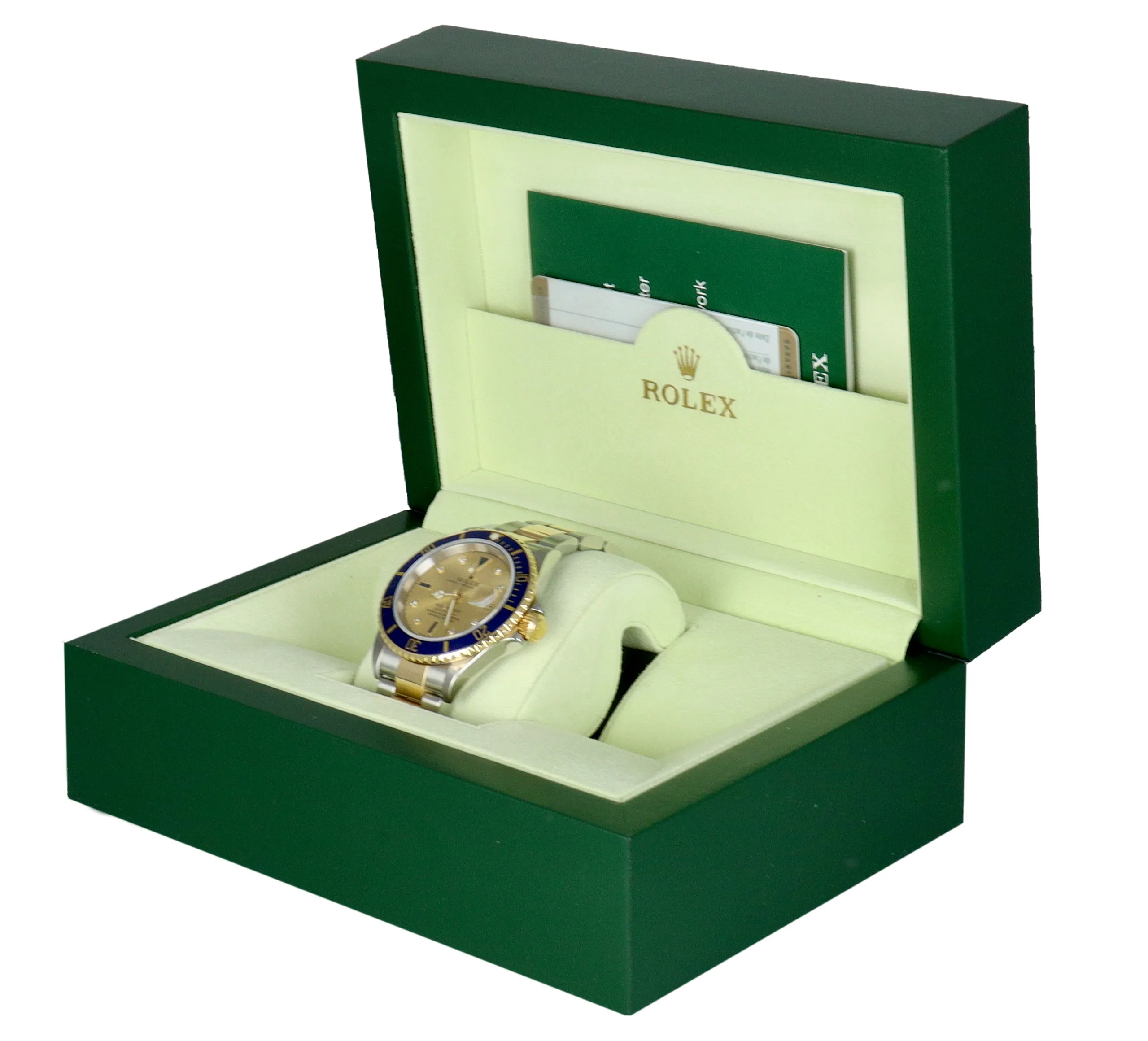 Rolex Submariner Champagne Serti Diamond Sapphire NO HOLES 16613 SEL Two-Tone