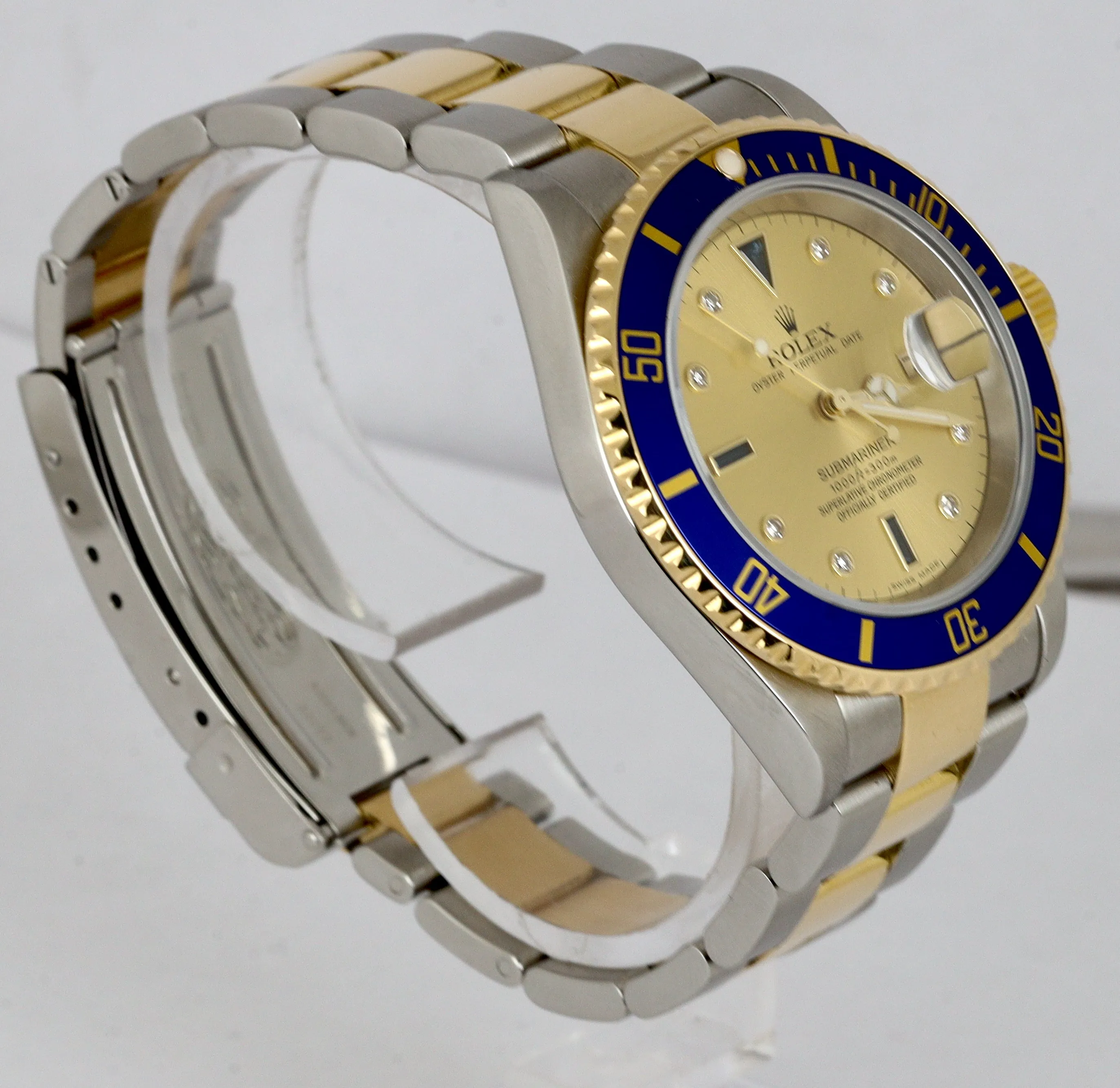 Rolex Submariner Champagne Serti Diamond Sapphire NO HOLES 16613 SEL Two-Tone