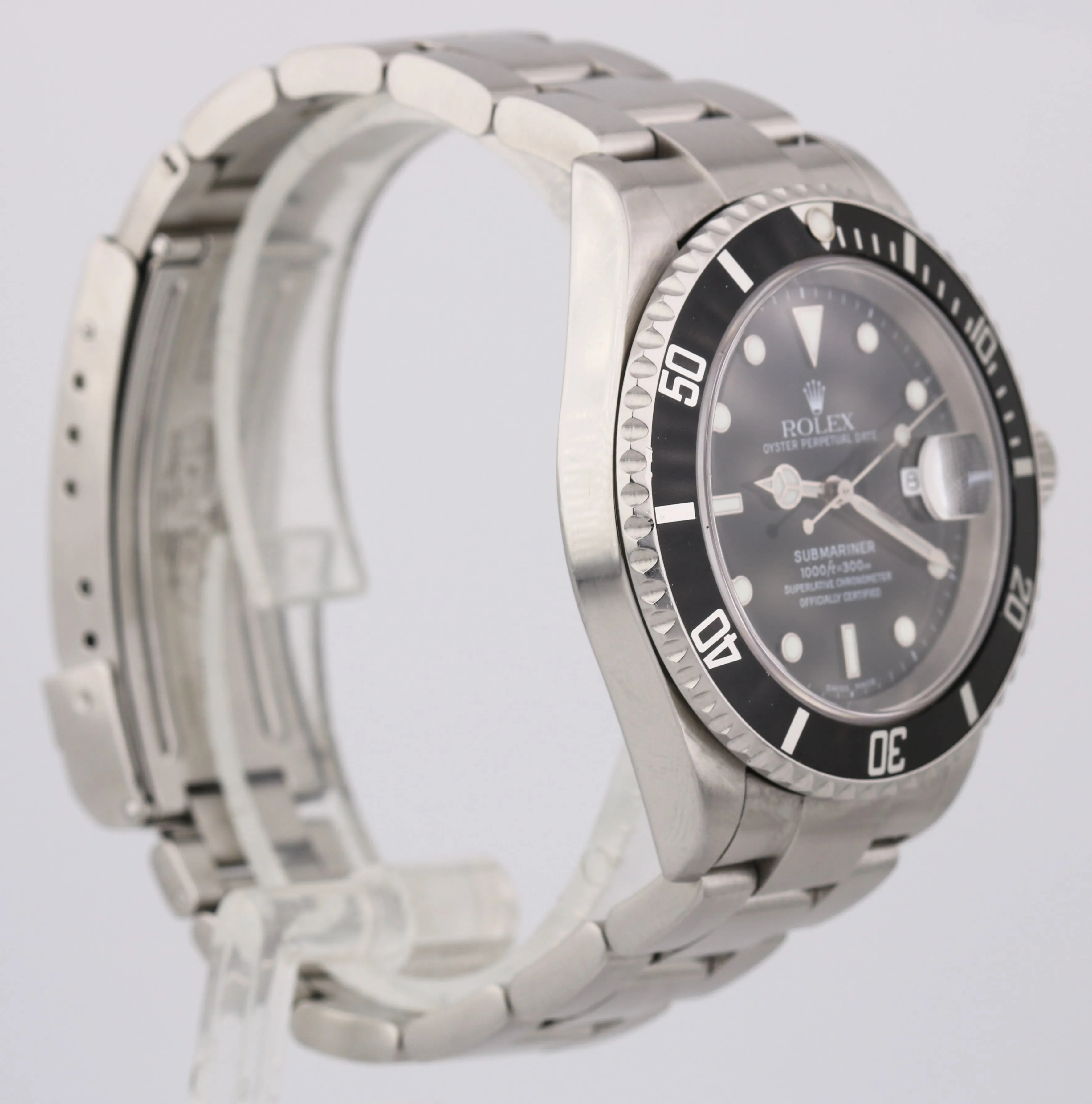 Rolex Submariner Date 16610 NO HOLES 40mm Black Stainless F SERIAL Dive Watch