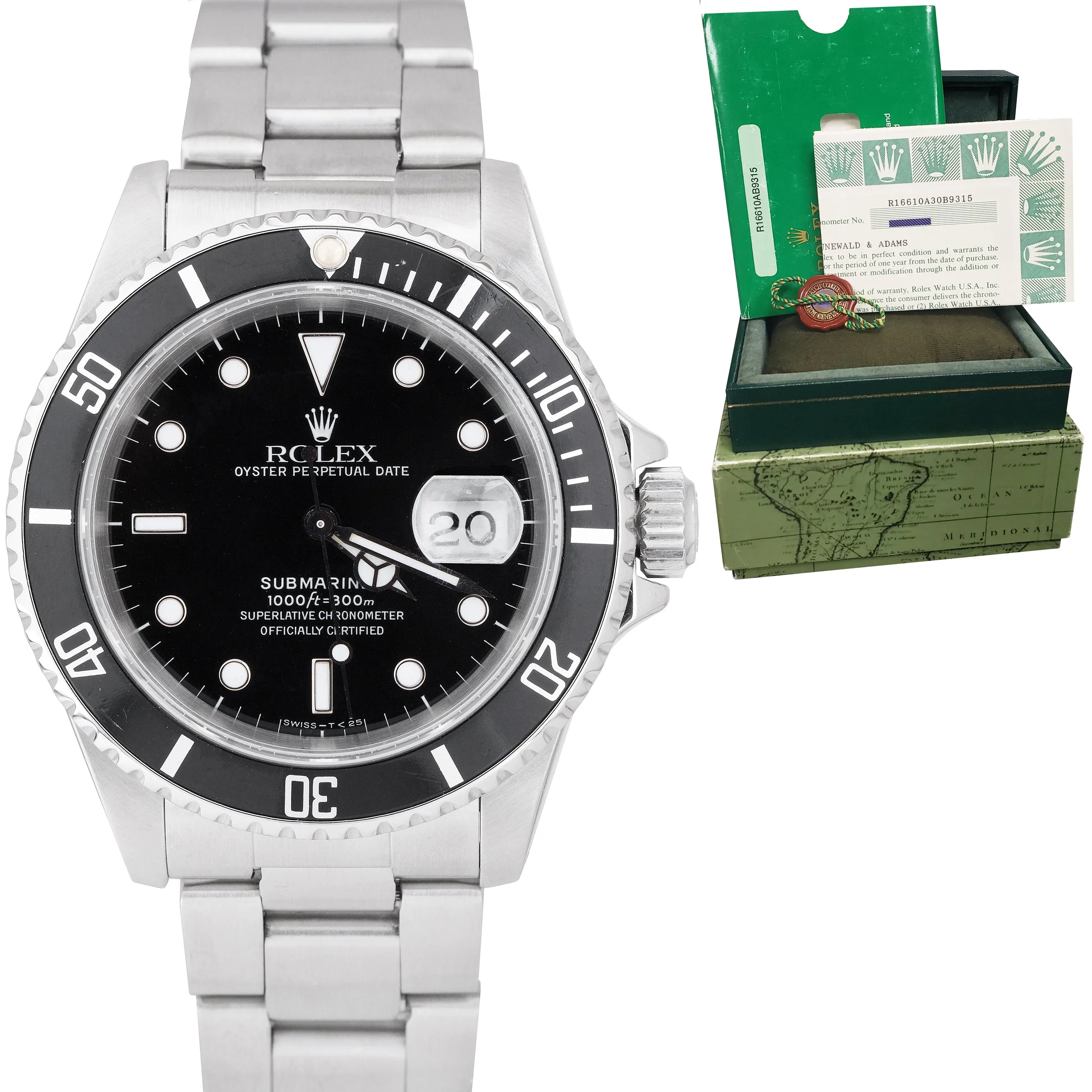 Rolex Submariner Date 16610 TRITIUM 40mm Black Stainless Dive Watch FULL SET
