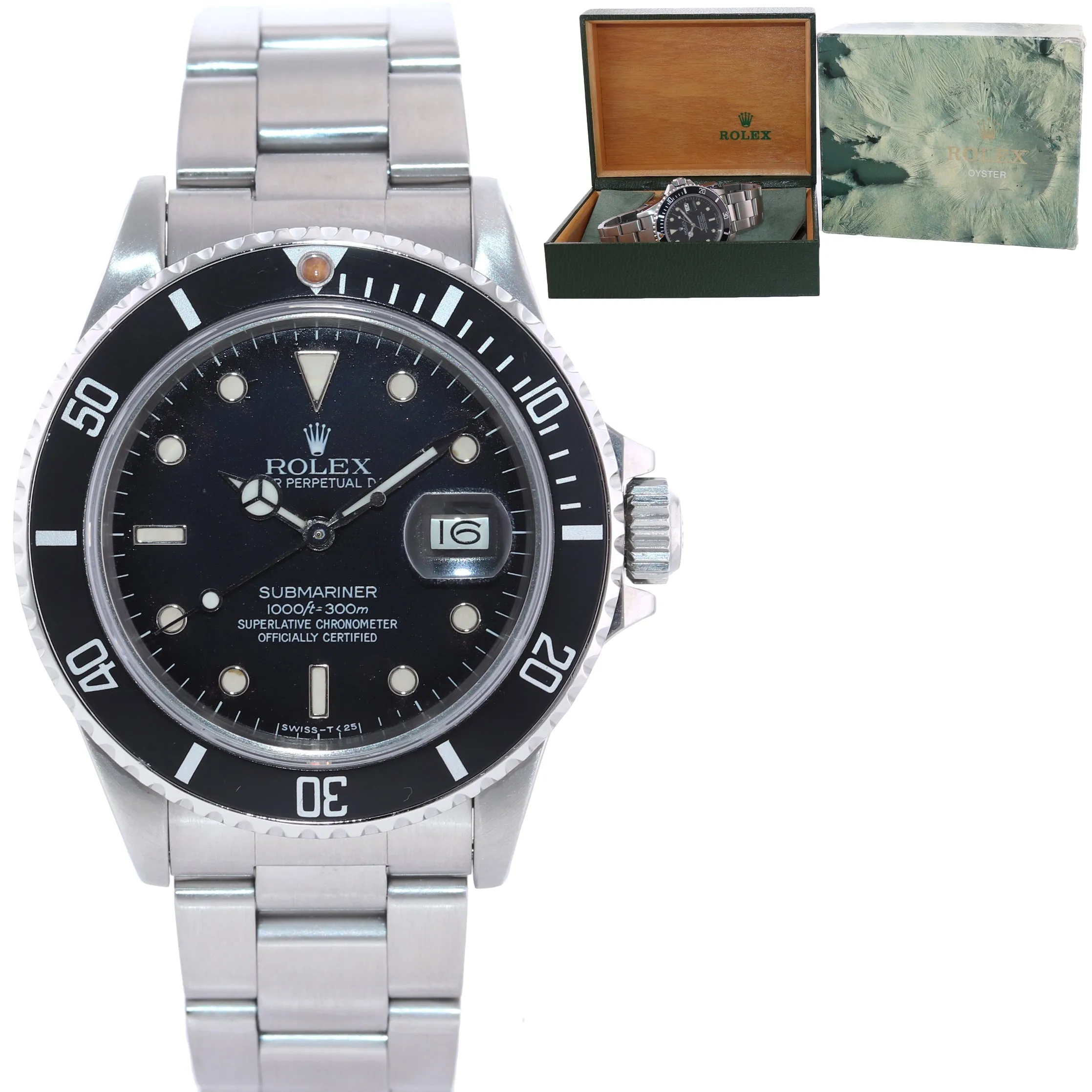 Rolex Submariner Date 16800 Steel Black 40mm Dive Watch Box