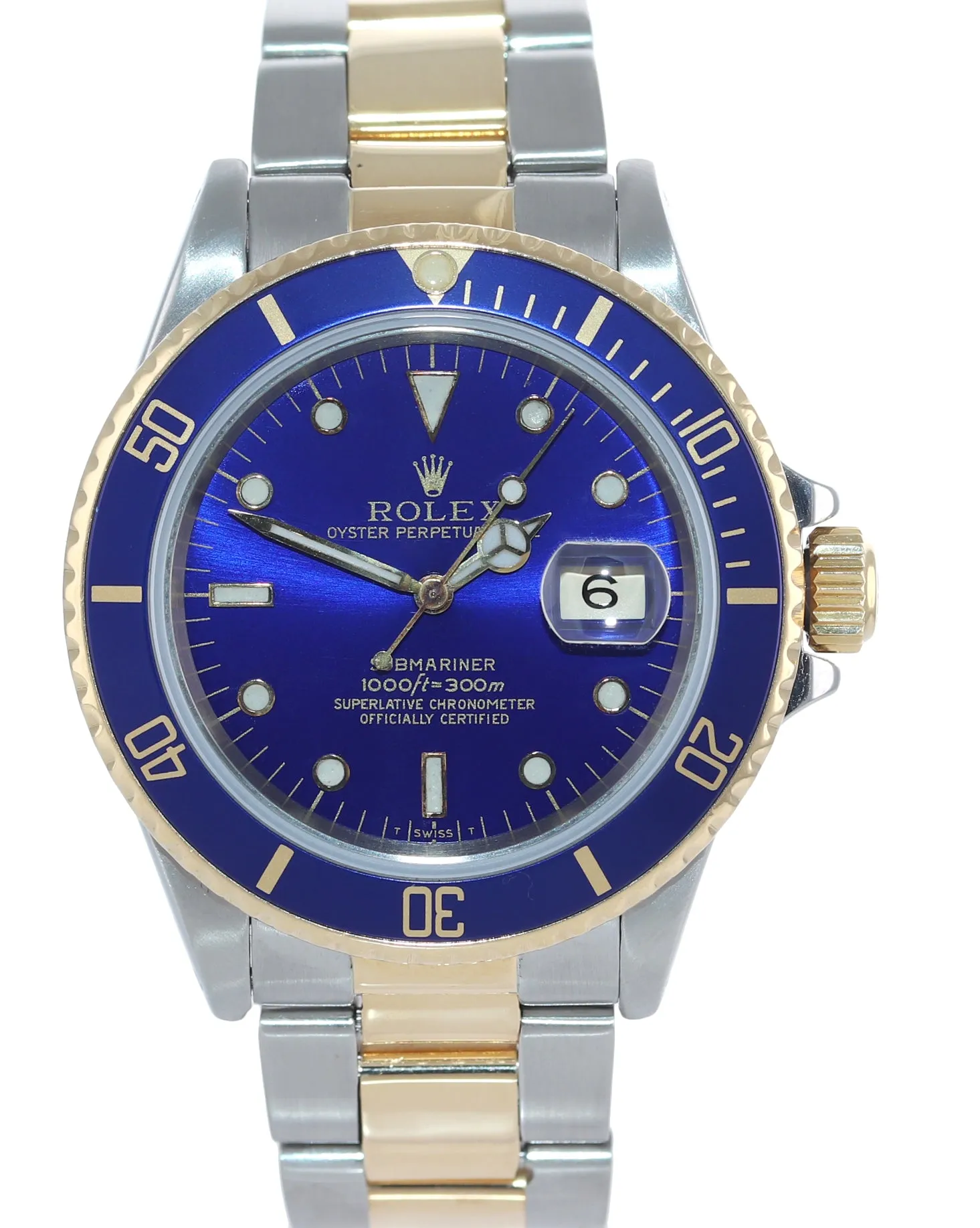Rolex Submariner Date 16803 18K Gold Steel Two Tone Blue Dial Watch Box