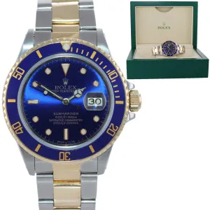 Rolex Submariner Date 16803 18K Gold Steel Two Tone Blue Dial Watch Box