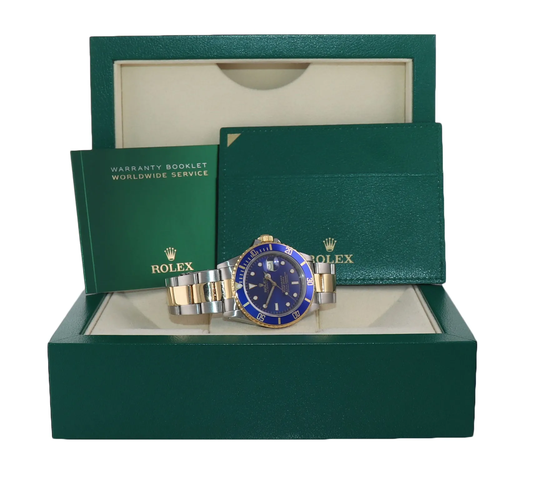 Rolex Submariner Date 16803 18K Gold Steel Two Tone Blue Watch Box