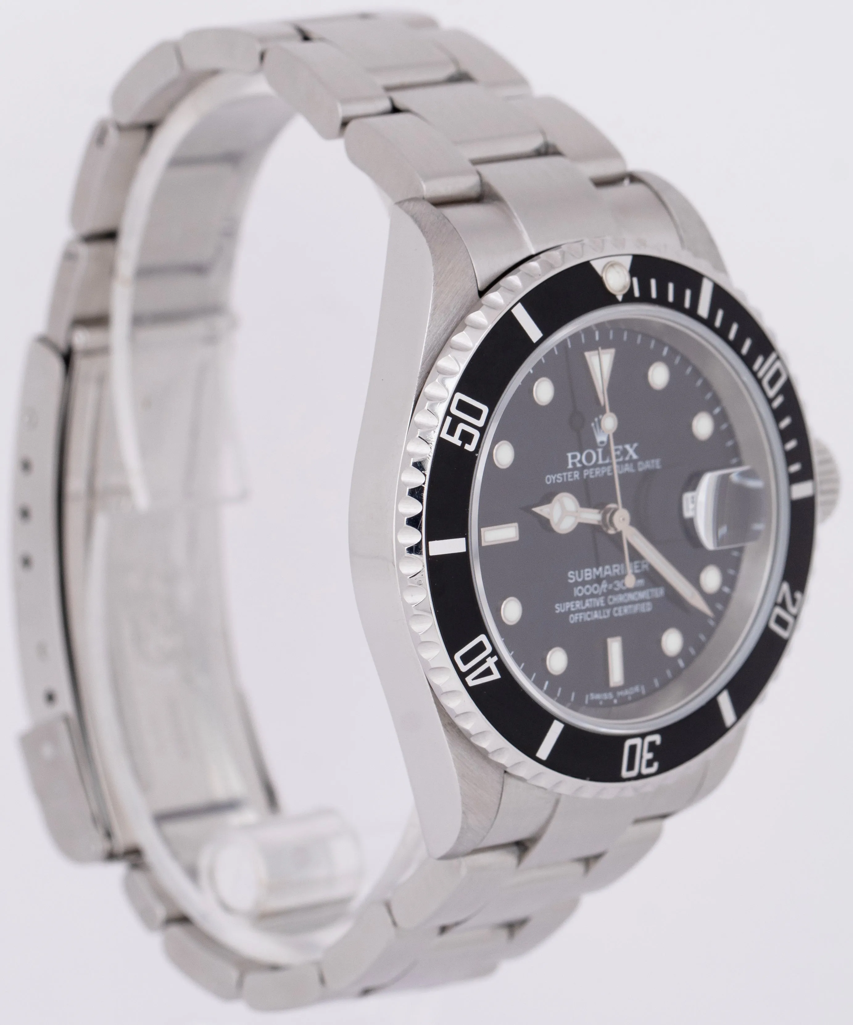 Rolex Submariner Date Black Stainless Steel NO-HOLES SEL 40mm Oyster Watch 16610