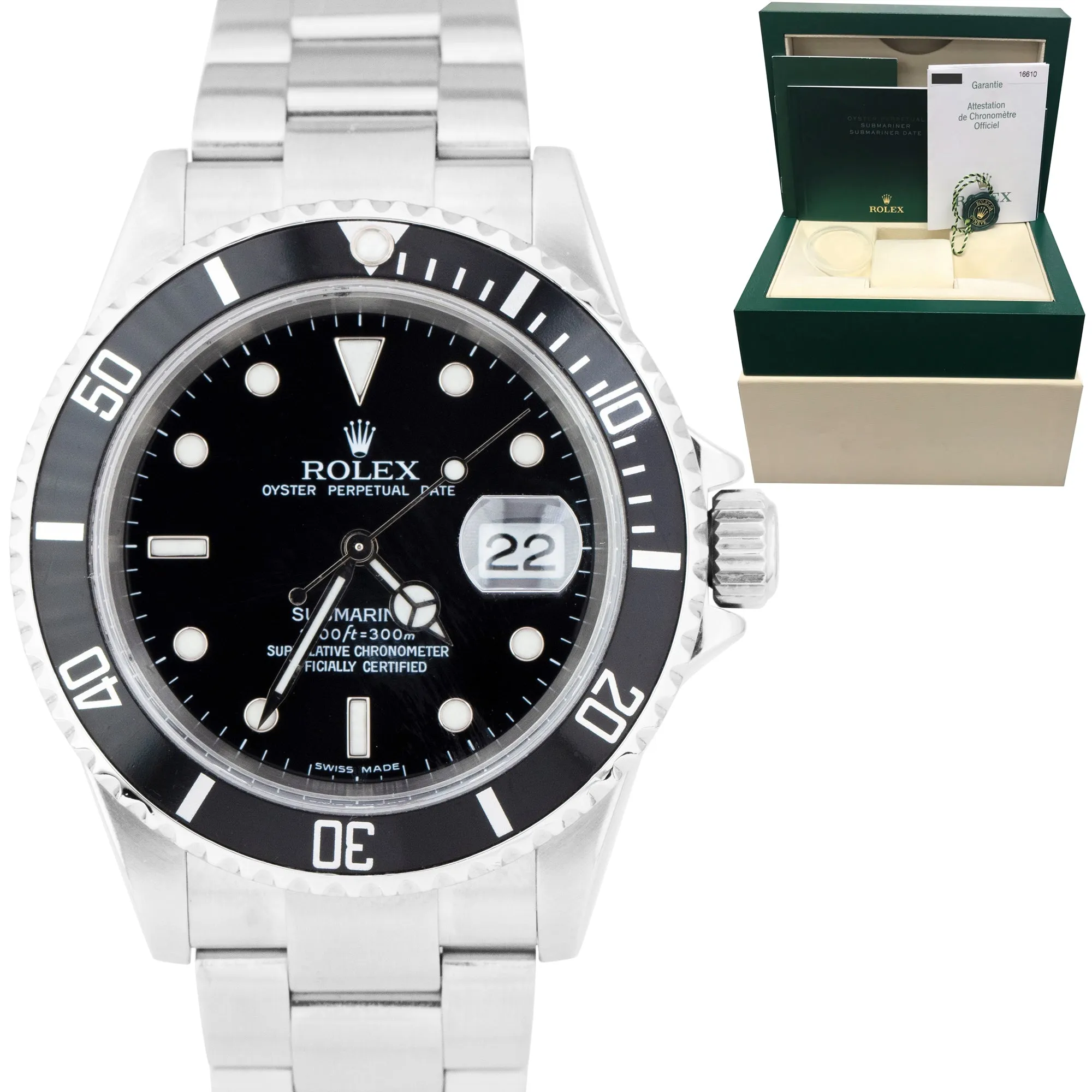 Rolex Submariner Date NO-HOLES 40mm Black Stainless Steel Dive Watch 16610 B P