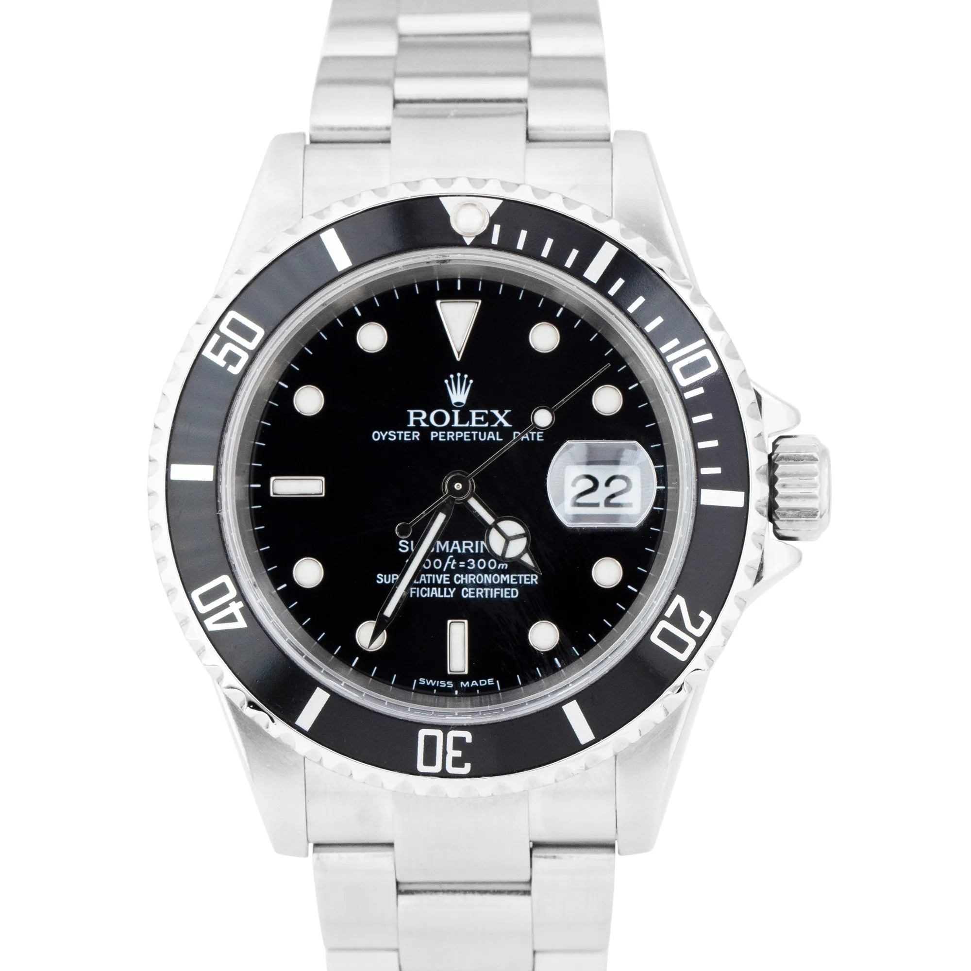 Rolex Submariner Date NO-HOLES 40mm Black Stainless Steel Dive Watch 16610 B P