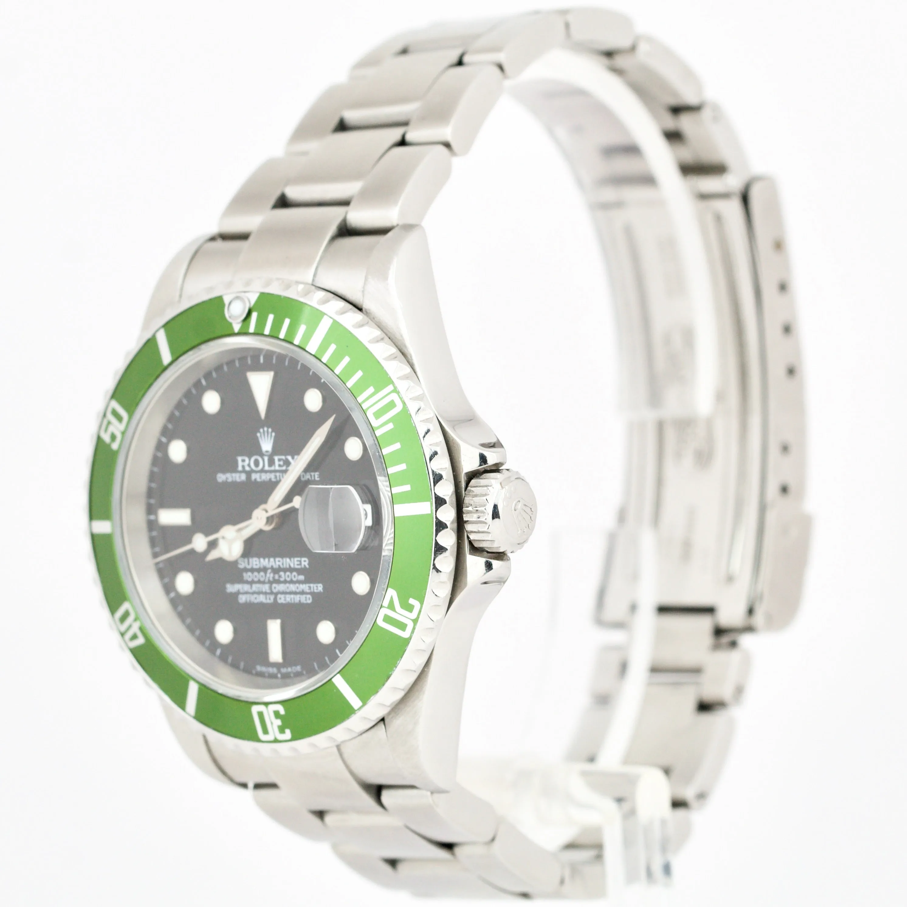 Rolex Submariner Date NO-HOLES CASE Green Black Stainless Automatic 16610 Watch