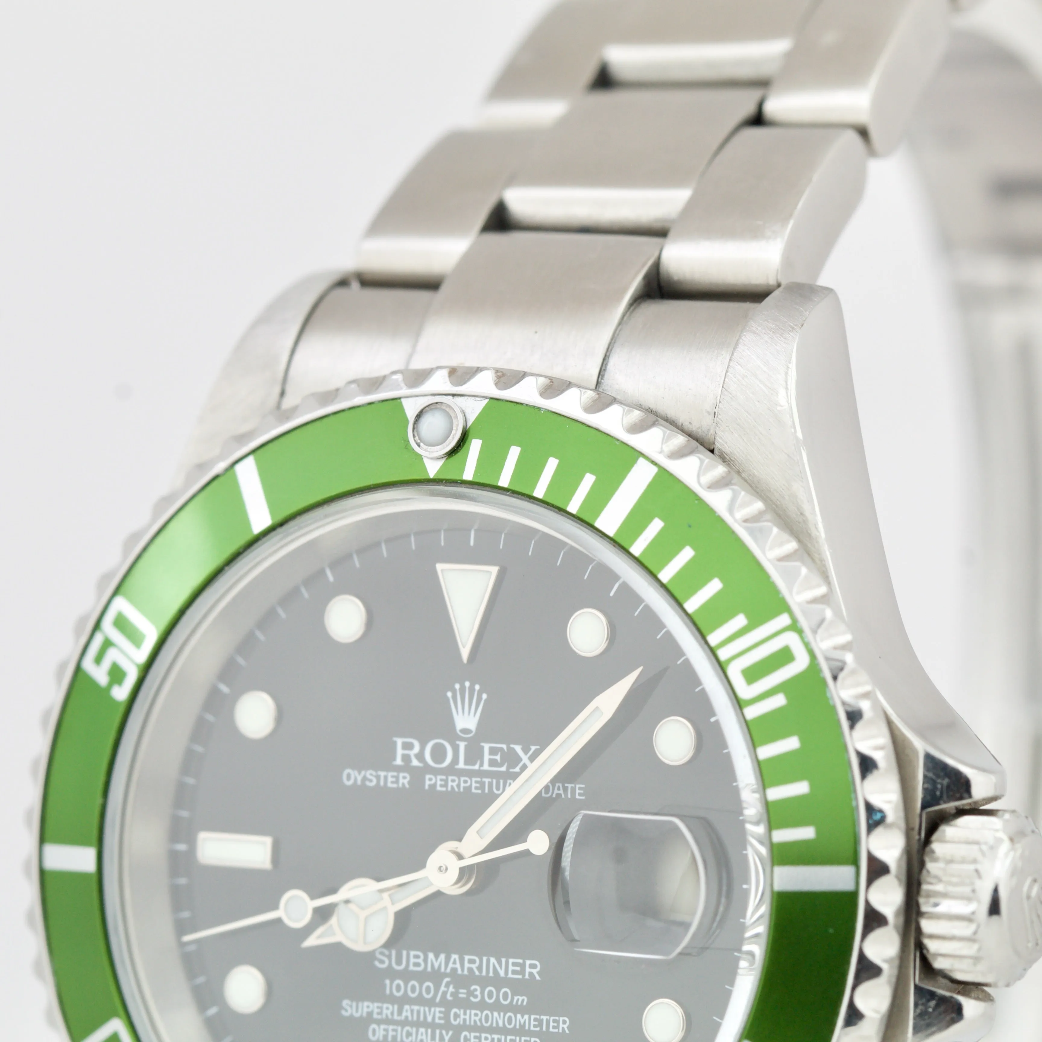 Rolex Submariner Date NO-HOLES CASE Green Black Stainless Automatic 16610 Watch