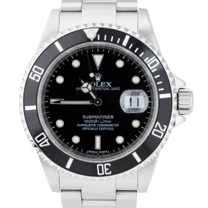 Rolex Submariner Date REHAUT 40mm Black Dial Stainless Steel Dive Watch 16610