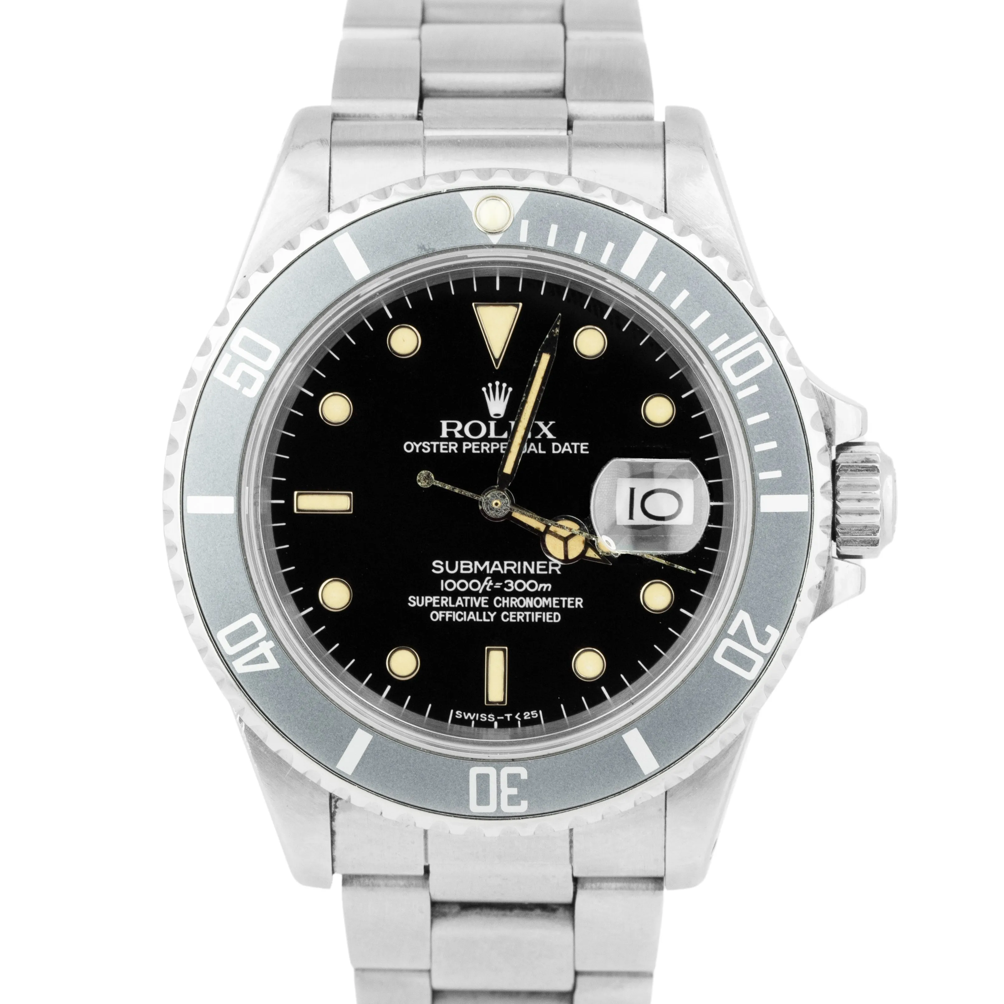 Rolex Submariner Date Stainless Steel 40mm Patina Oyster Watch 16800 BOX PAPERS