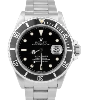 Rolex Submariner Date Stainless Steel Black Automatic Oyster Dive Watch 16610