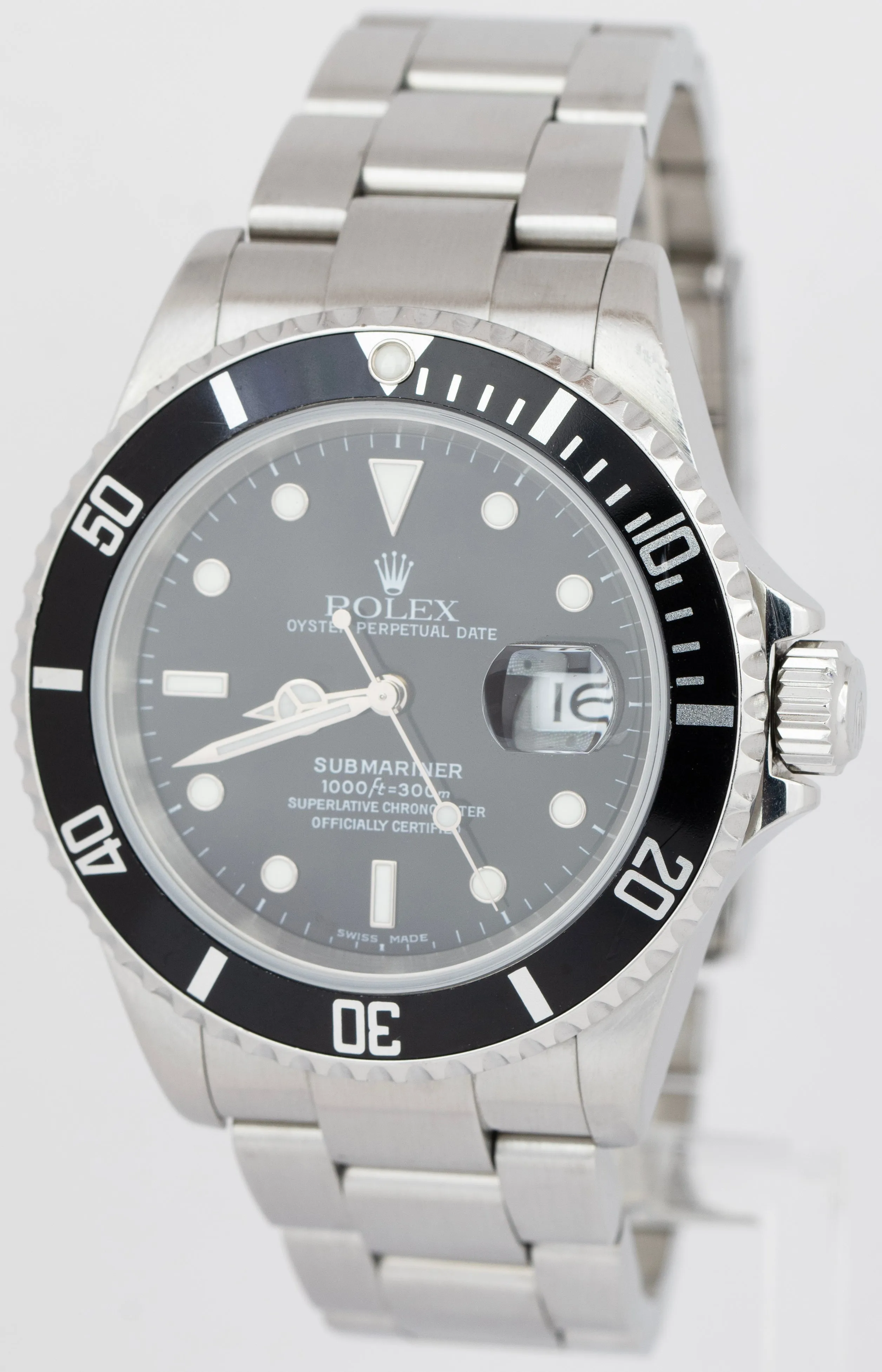 Rolex Submariner Date Stainless Steel Black NO-HOLES Automatic Watch 16610