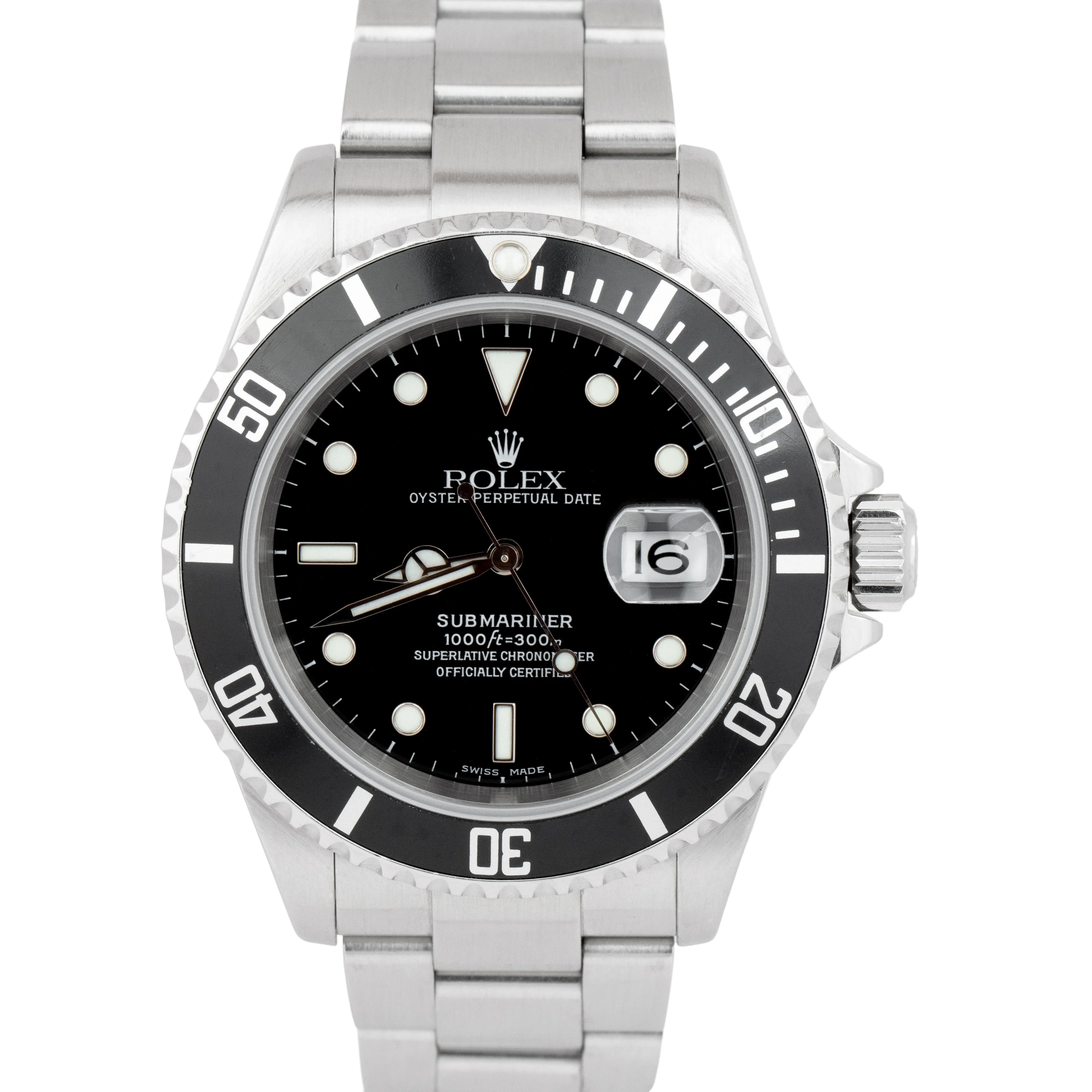 Rolex Submariner Date Stainless Steel Black NO-HOLES Automatic Watch 16610