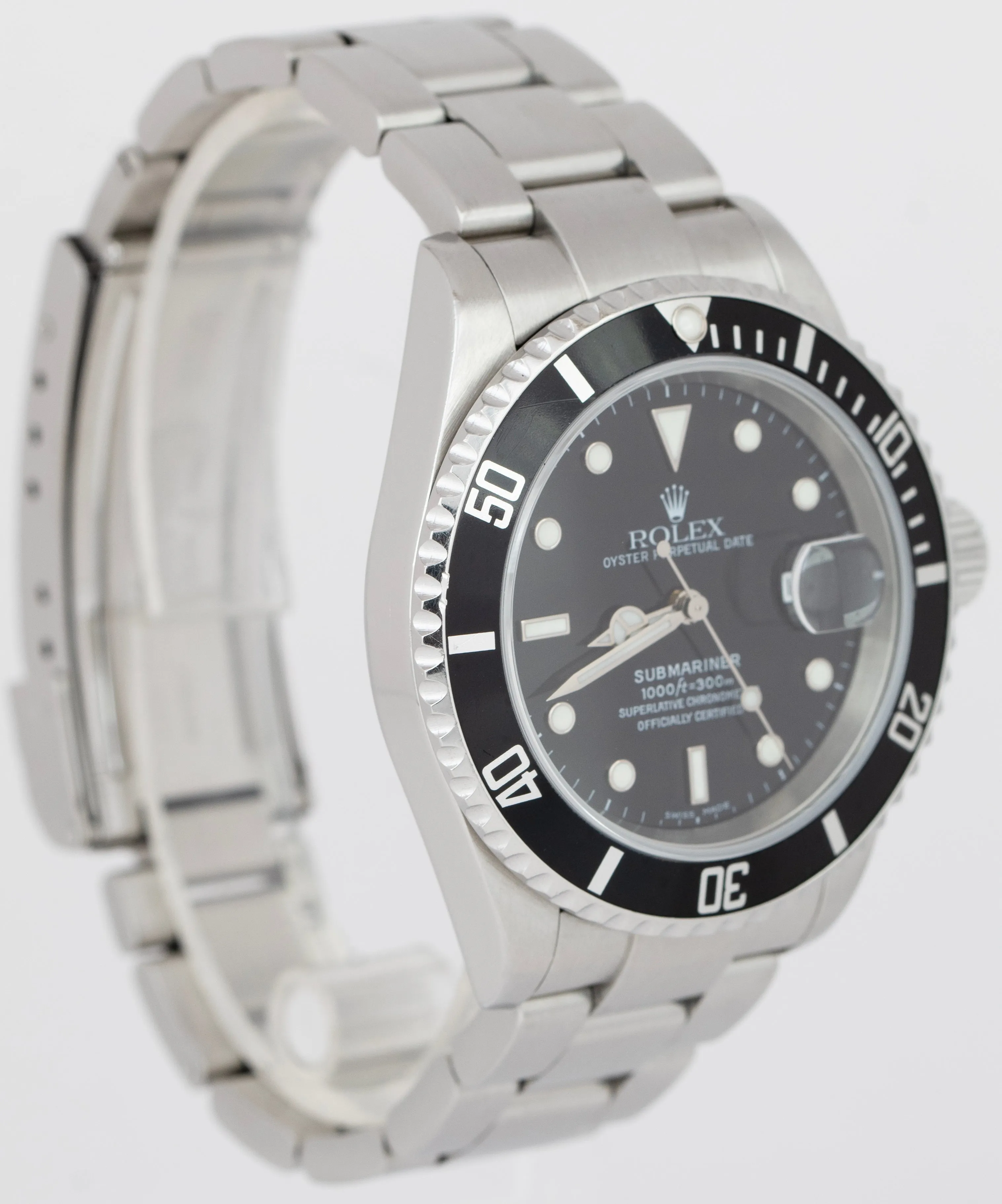 Rolex Submariner Date Stainless Steel Black NO-HOLES Automatic Watch 16610