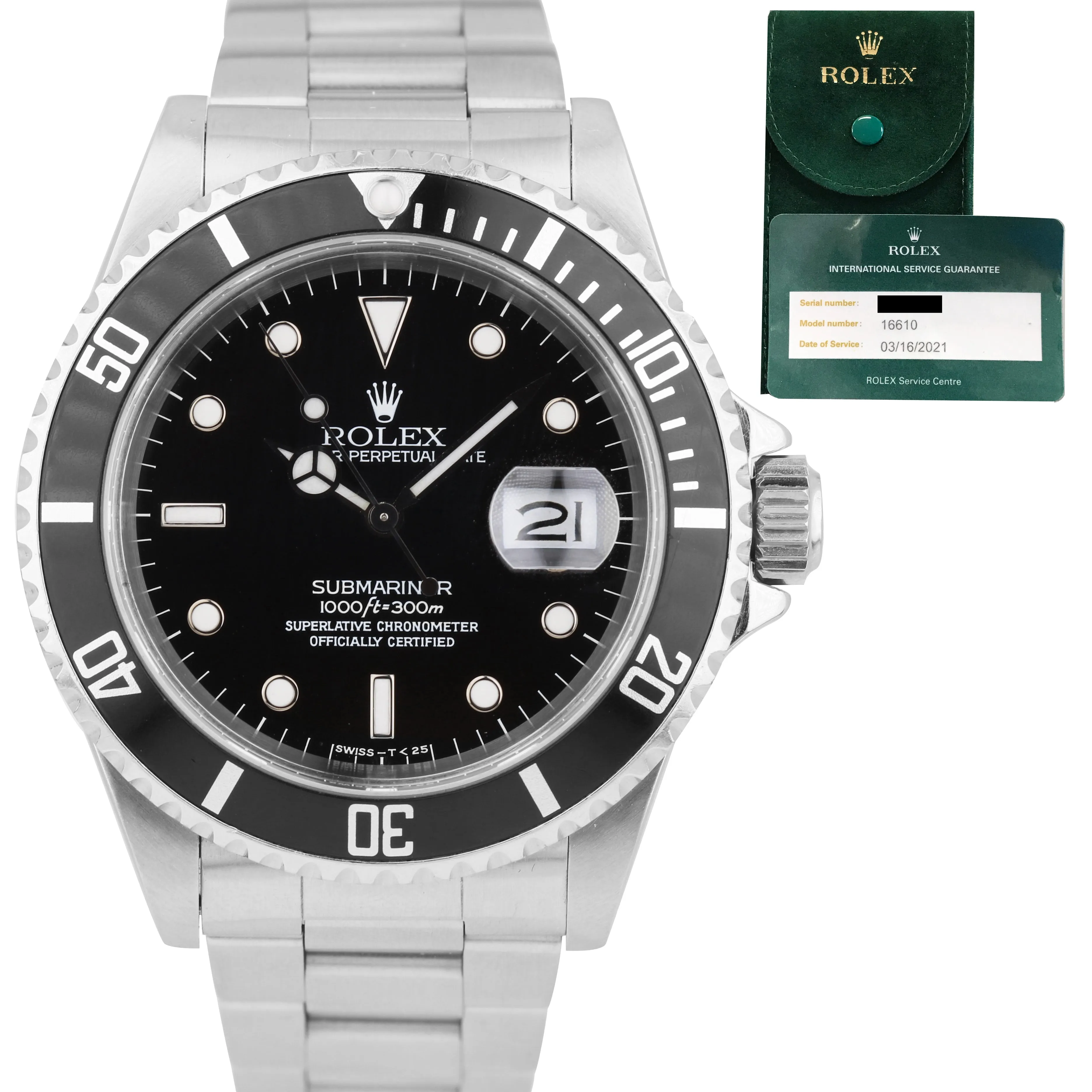 Rolex Submariner Date Tritium 16610 40mm Black Stainless Steel Watch
