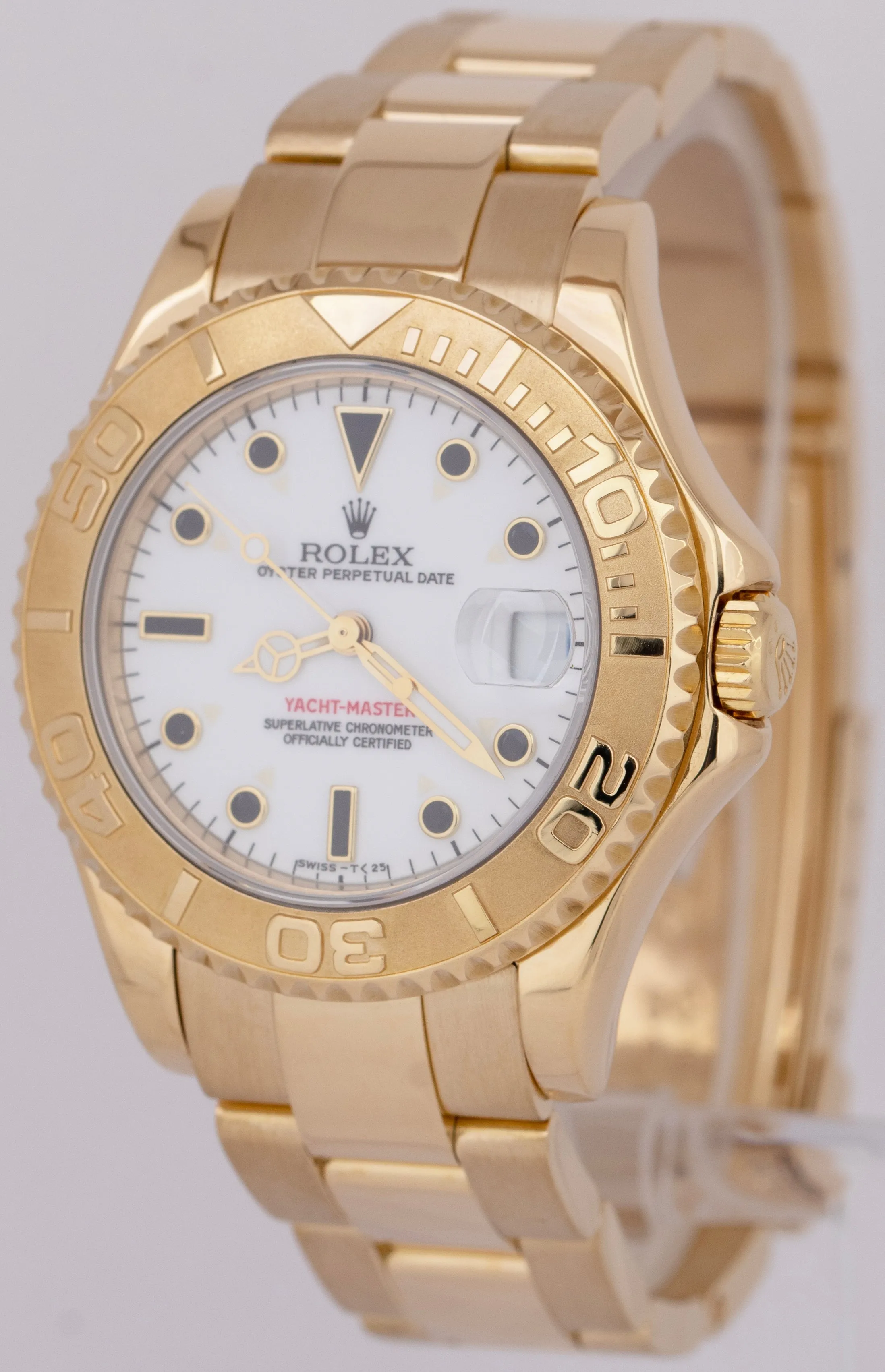 Rolex Yacht-Master 18K Yellow Gold 35mm White Oyster Automatic Watch 68628