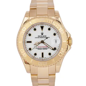 Rolex Yacht-Master 18K Yellow Gold 35mm White Oyster Automatic Watch 68628