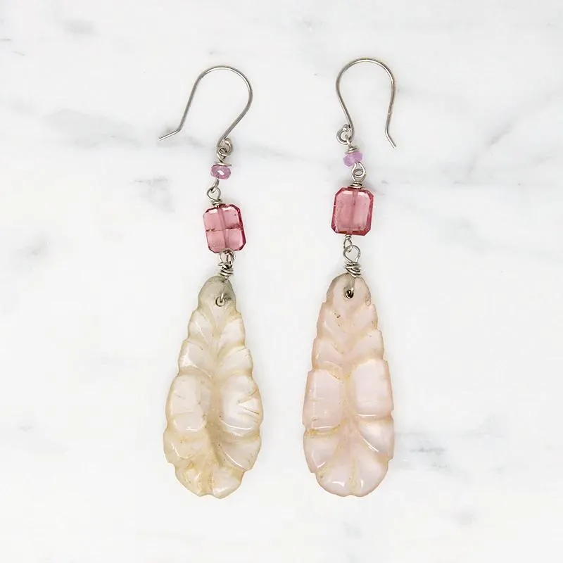 Romantic Carved Rose Quartz & Pastel Gem Earrings by brunet