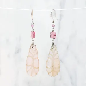 Romantic Carved Rose Quartz & Pastel Gem Earrings by brunet