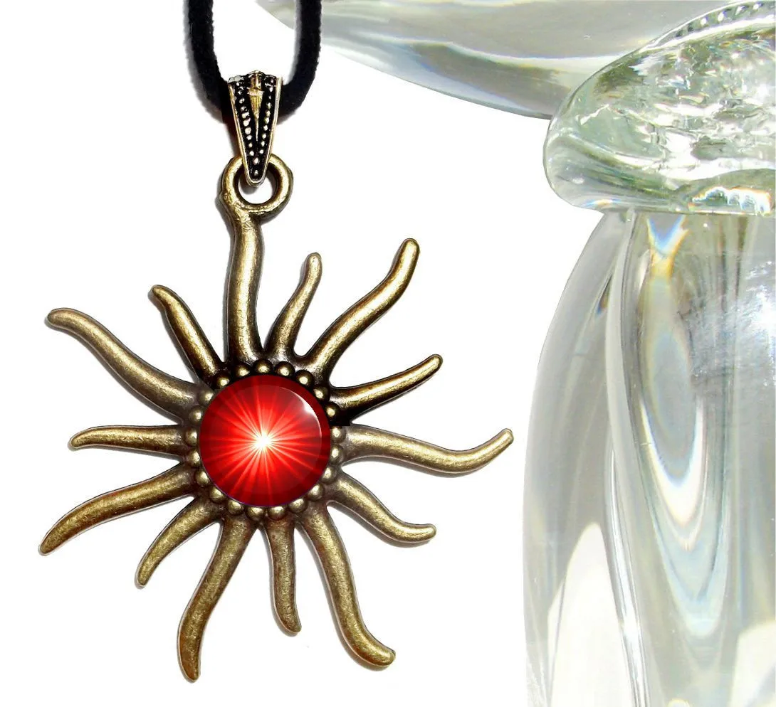 Root Chakra Necklace, Bright Red Sun Pendant, Metaphysical Art