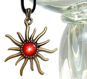 Root Chakra Necklace, Bright Red Sun Pendant, Metaphysical Art
