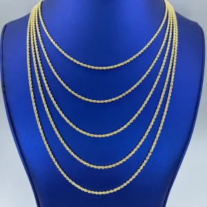 Rope Chain Necklace Real 10K Yellow Gold Full Collection