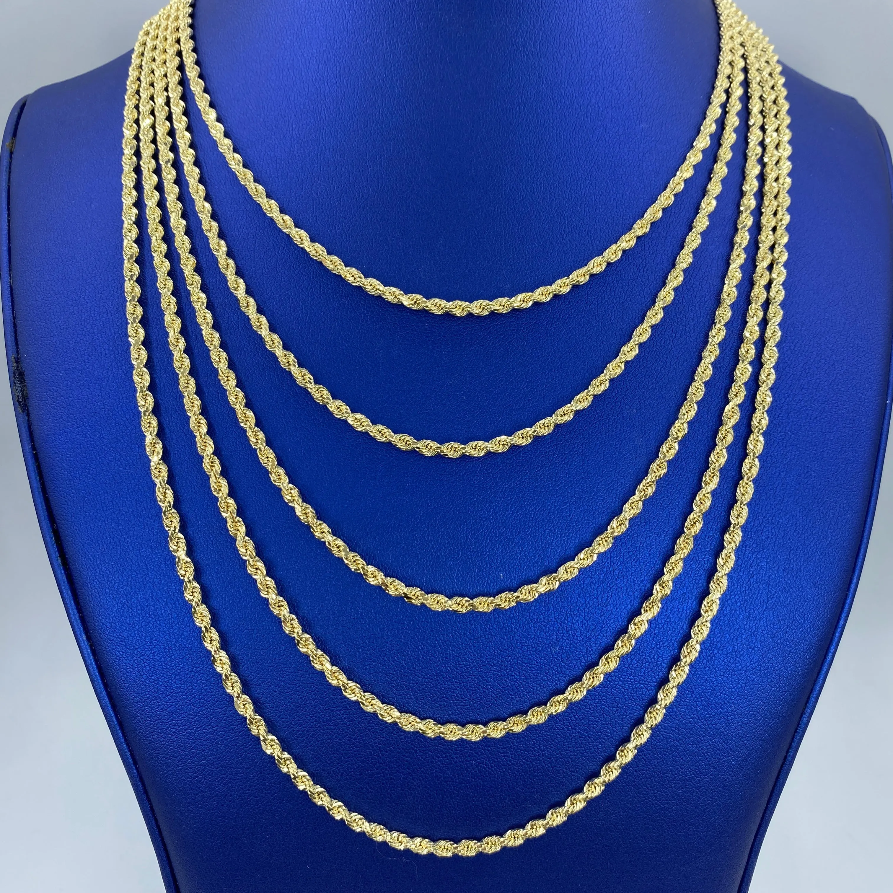Rope Chain Necklace Real 10K Yellow Gold Full Collection