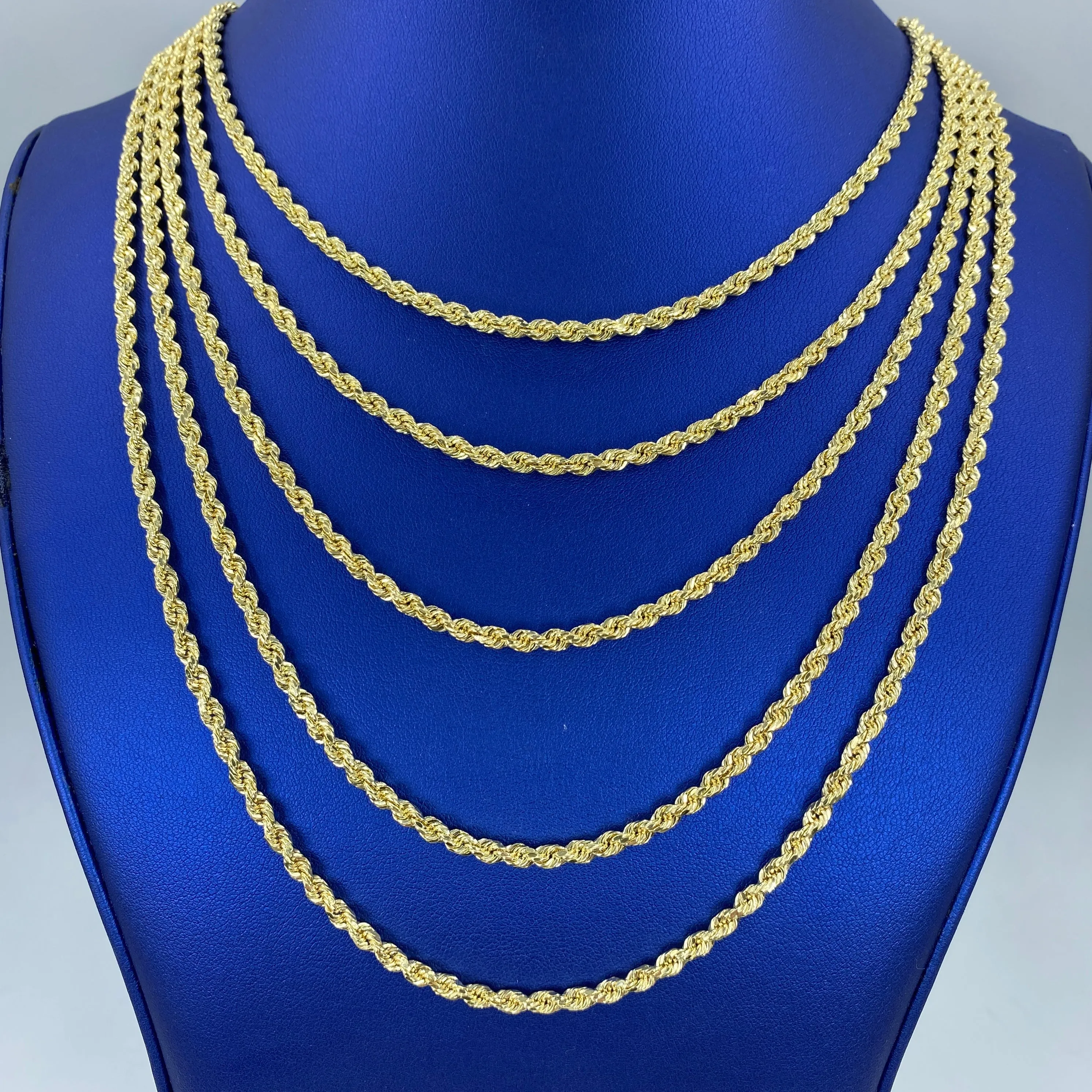 Rope Chain Necklace Real 10K Yellow Gold Full Collection