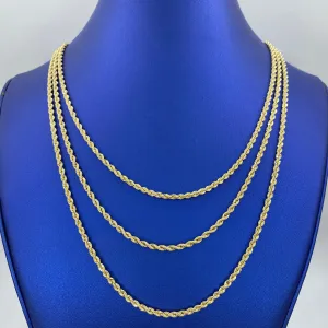 Rope Chain Necklace Real 14K Yellow Gold 16-24"