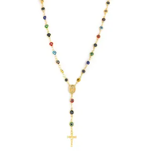 ROSARY NECKLACE Multicolored Turkish Evil Eye Charms - Y Necklace