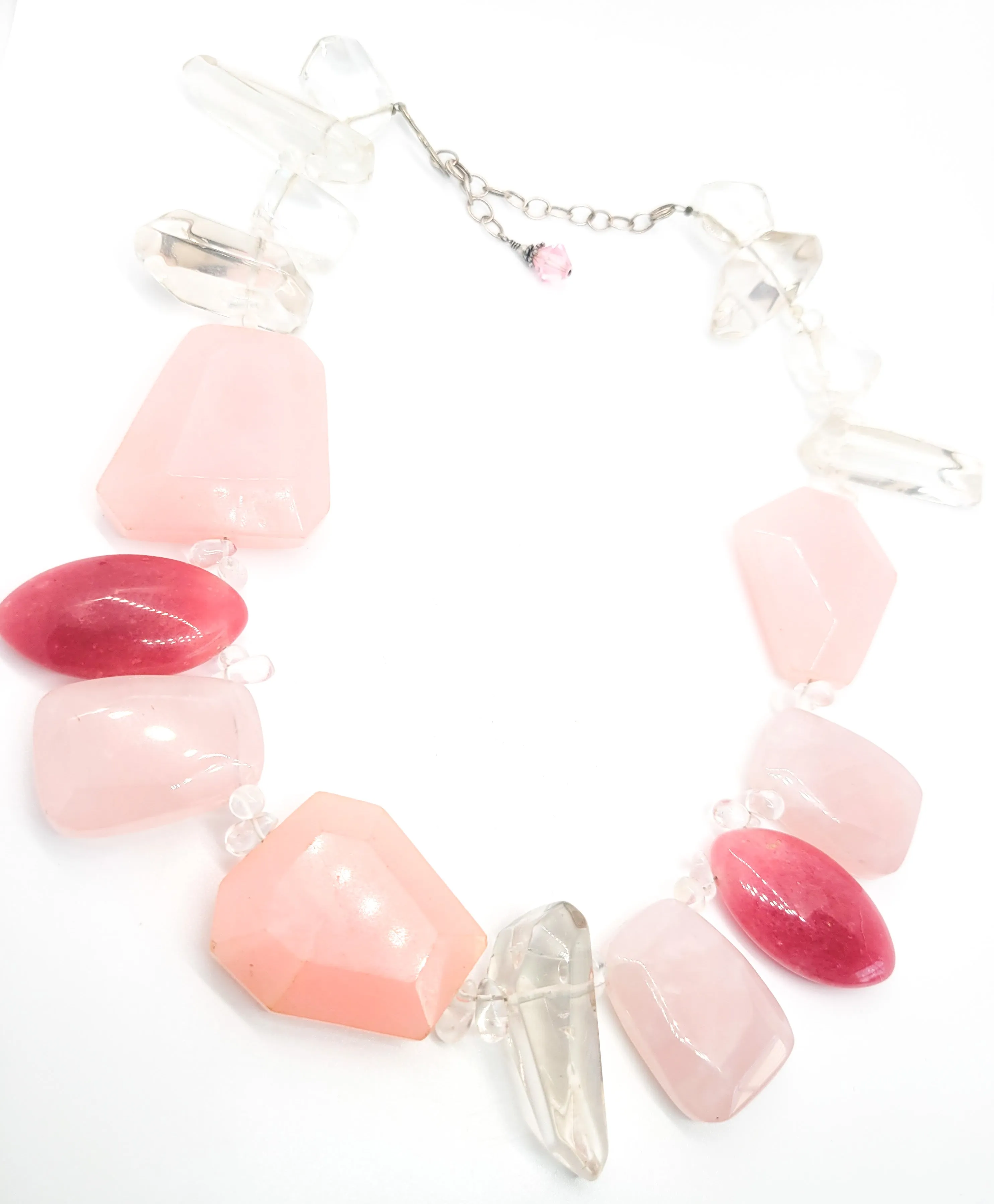 Rose and Strawberry Quartz large chunky gemstone statement necklace