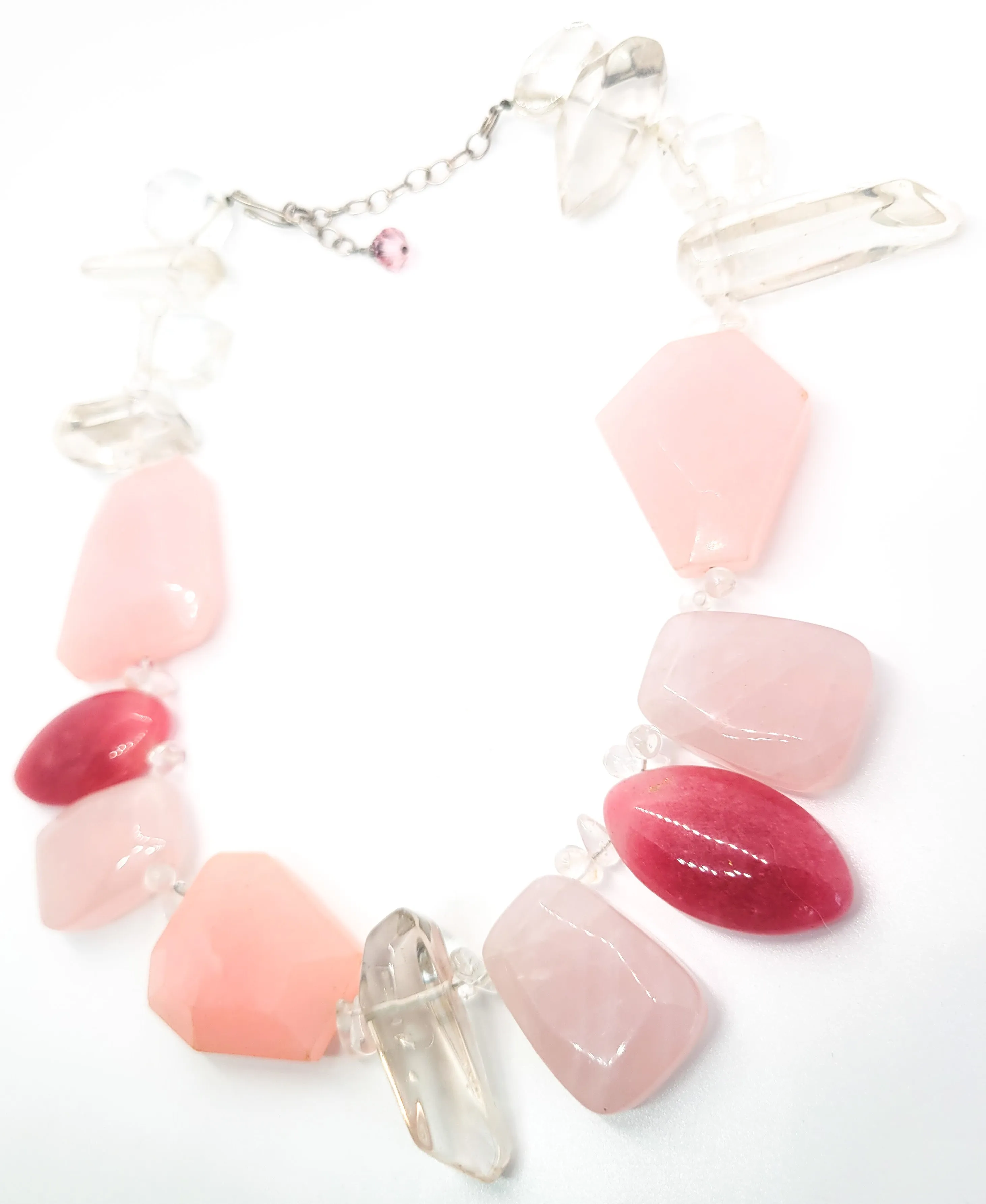 Rose and Strawberry Quartz large chunky gemstone statement necklace