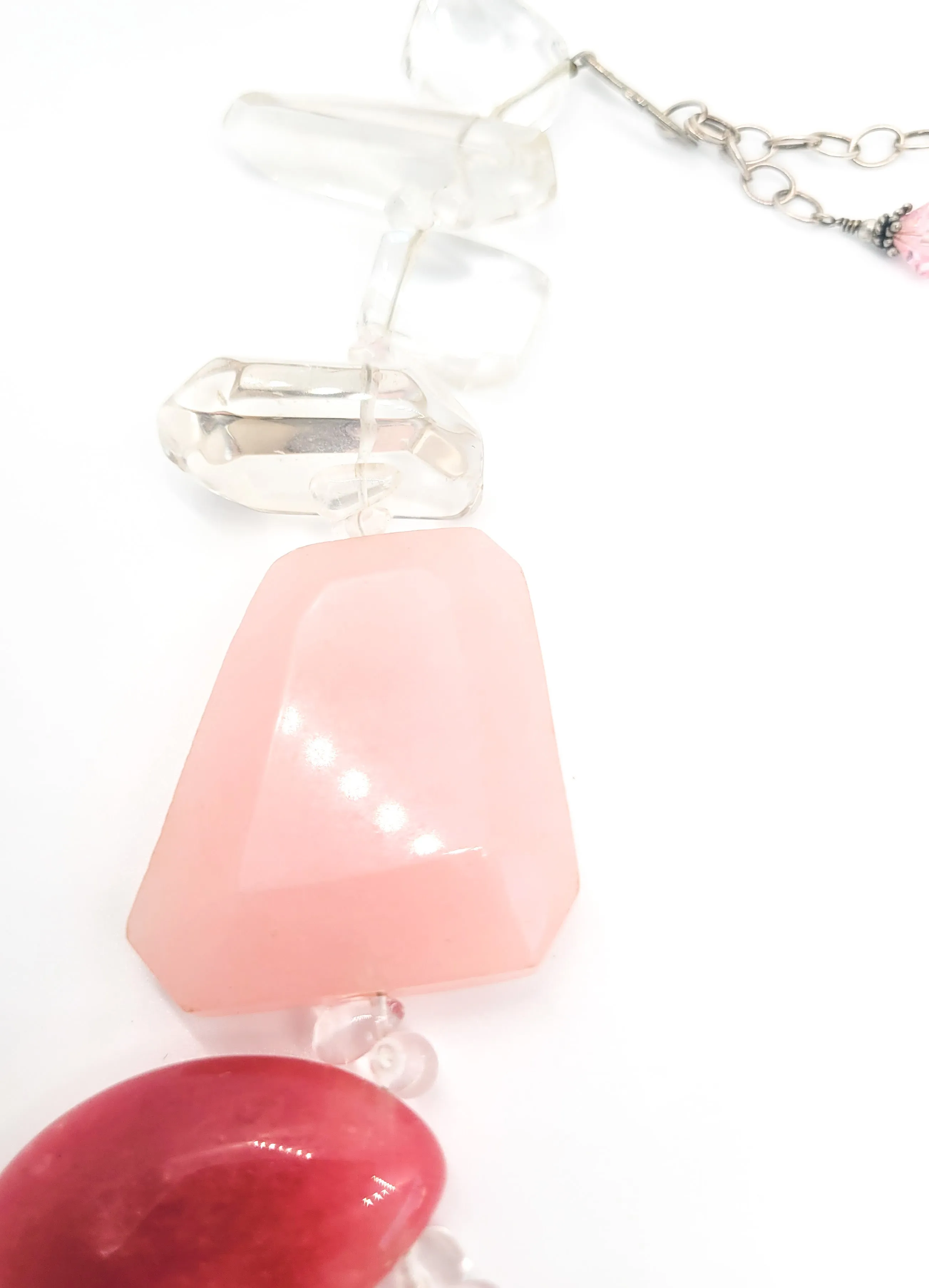 Rose and Strawberry Quartz large chunky gemstone statement necklace
