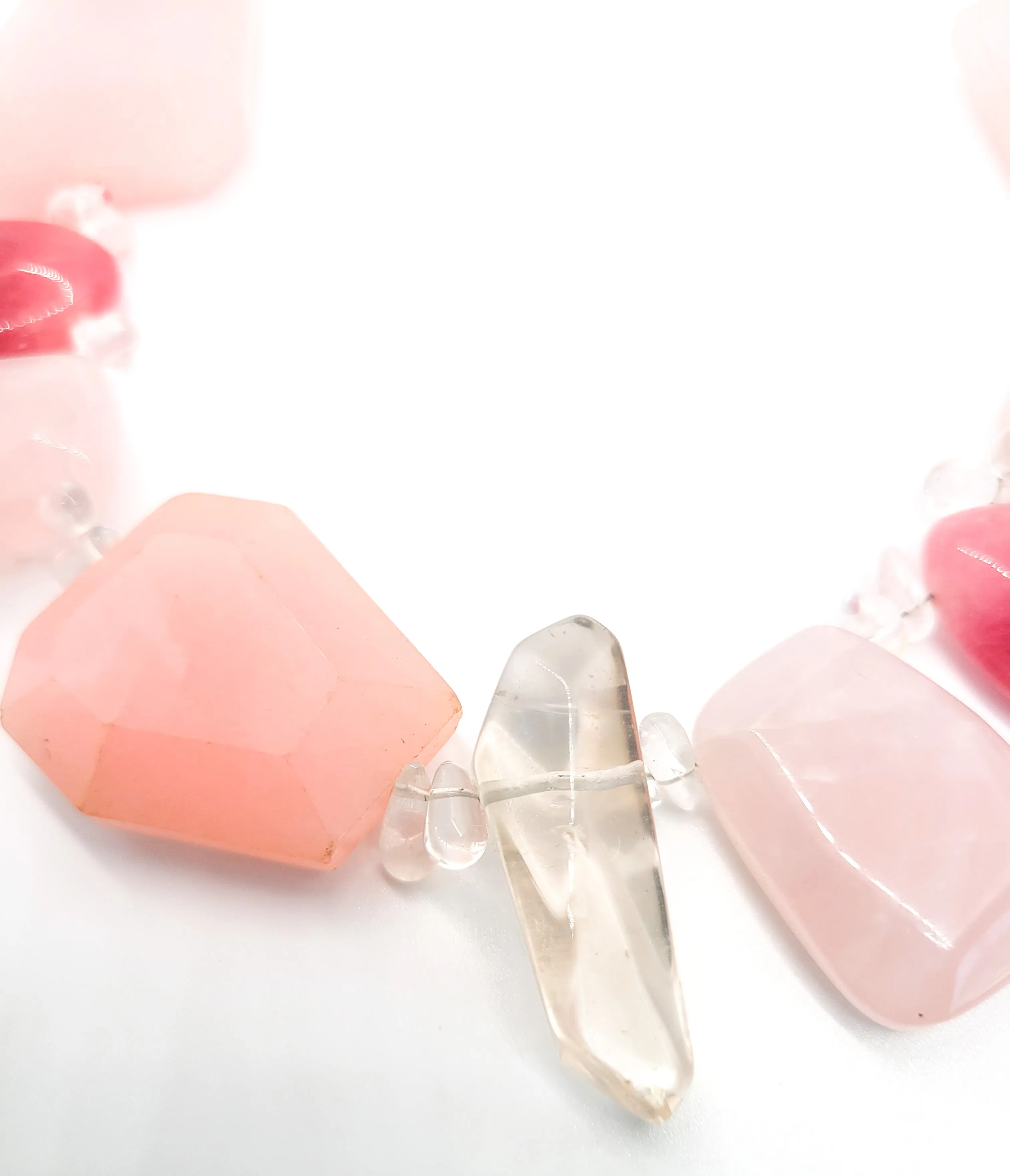 Rose and Strawberry Quartz large chunky gemstone statement necklace