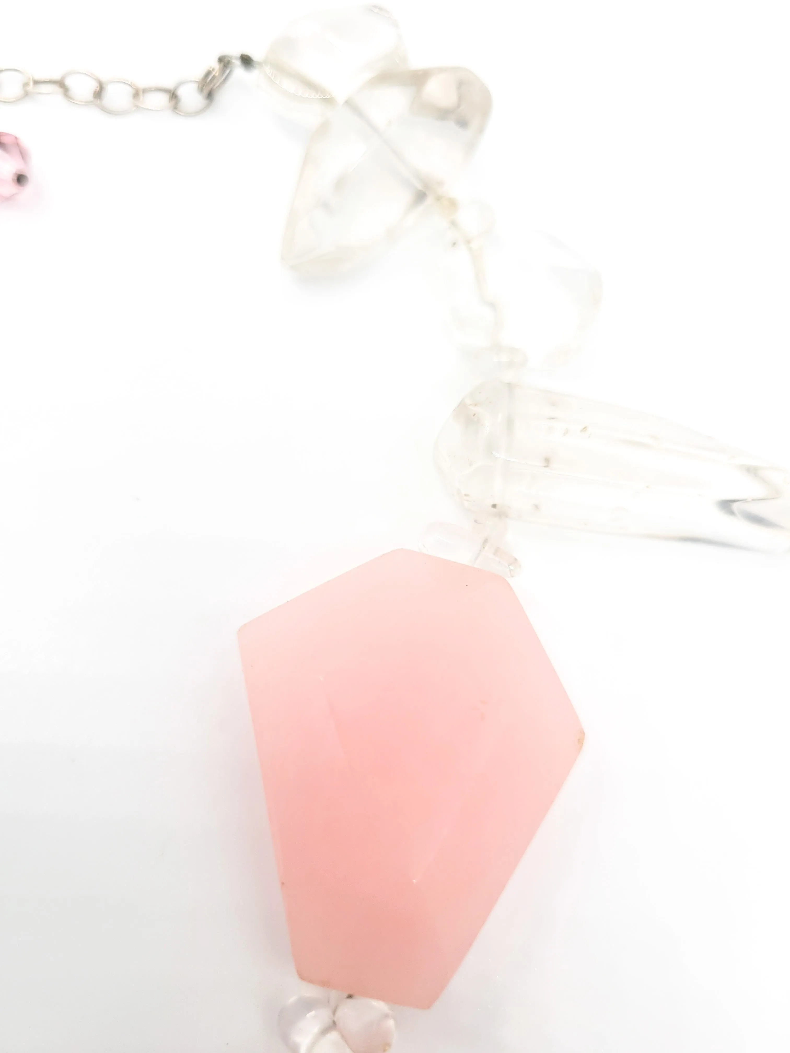 Rose and Strawberry Quartz large chunky gemstone statement necklace