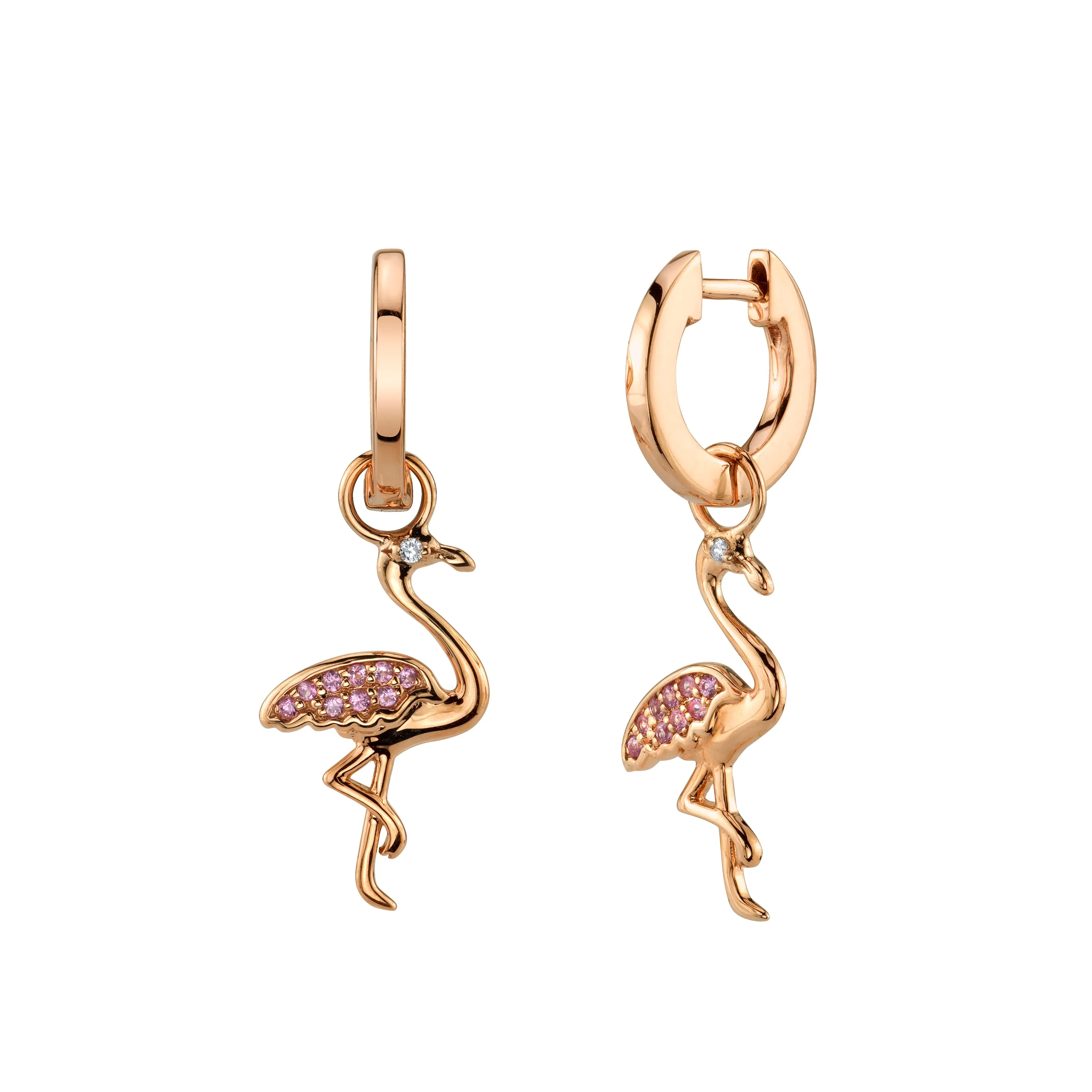 Rose Gold & Diamond Flamingo Charm Hoops